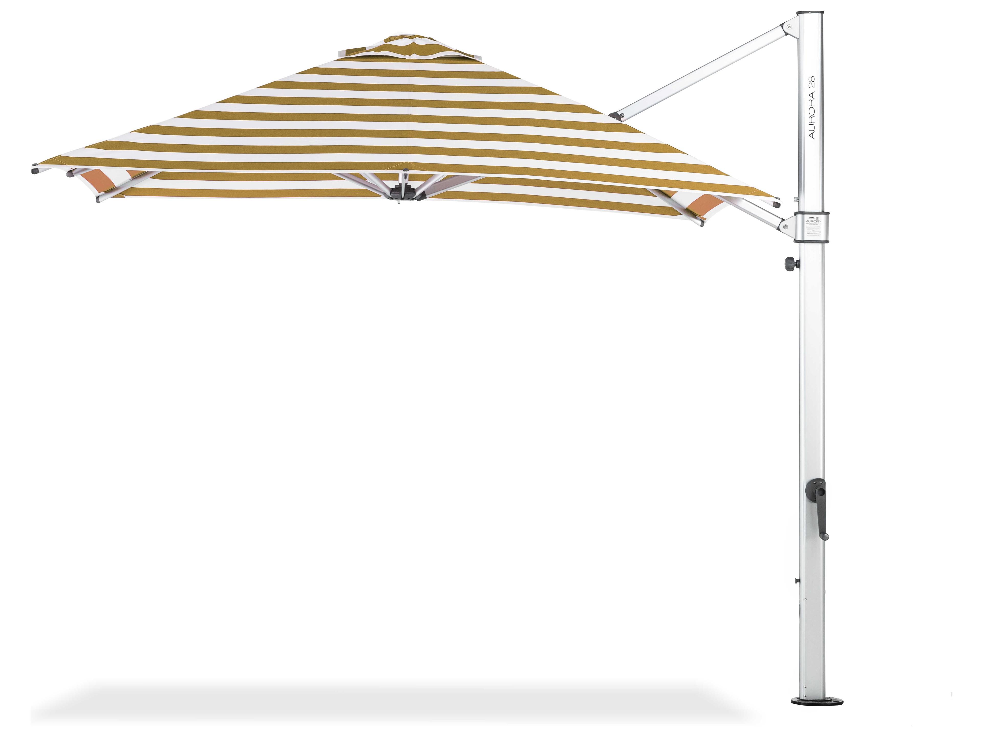 Frankford Aurora Premium Cantilever Aluminum Matte Silver 9 Foot Square Crank Lift Patio Umbrella - Special Order Striped Fabric