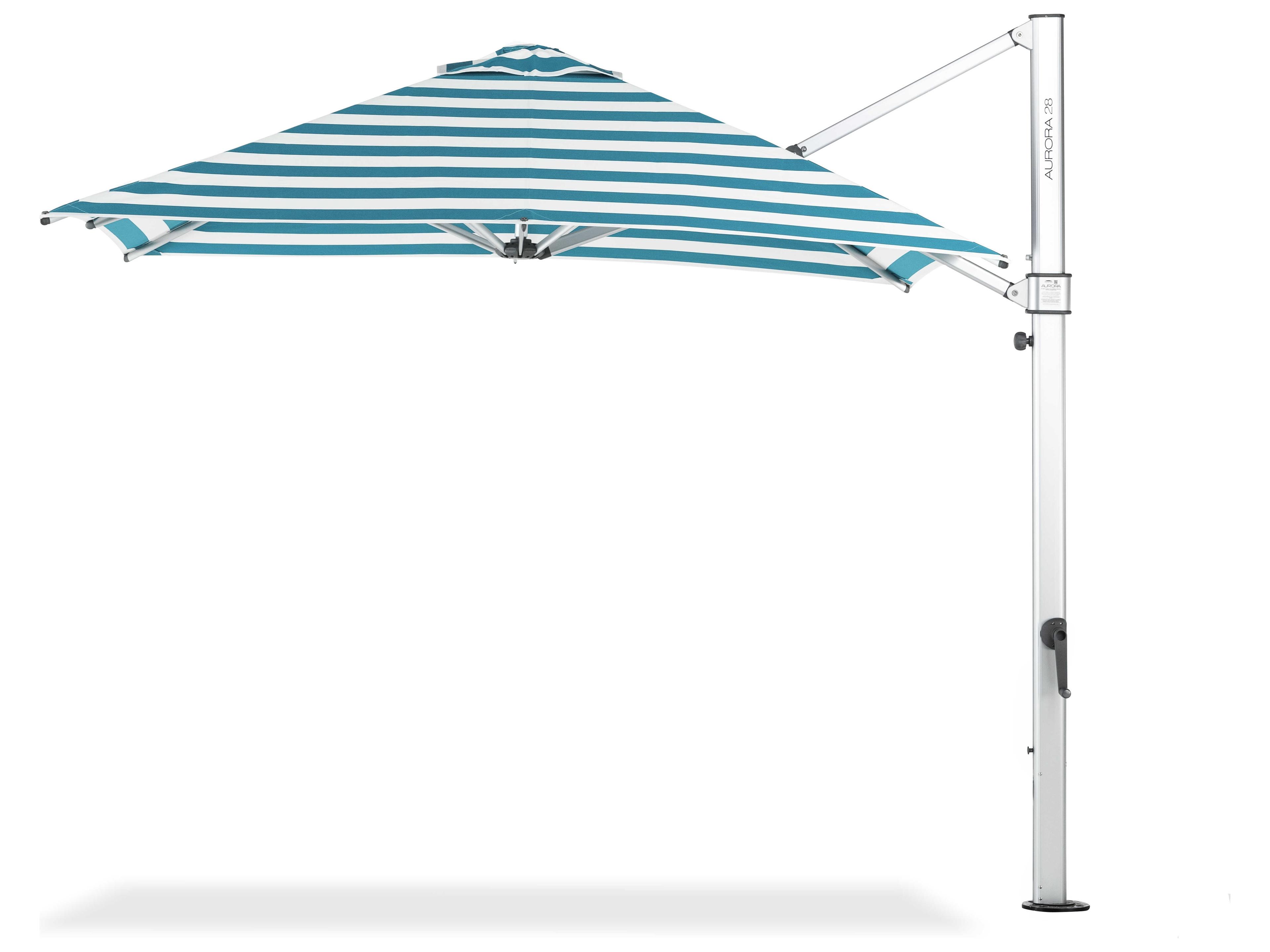 Frankford Aurora Premium Cantilever Aluminum Matte Silver 9 Foot Square Crank Lift Patio Umbrella - Special Order Striped Fabric