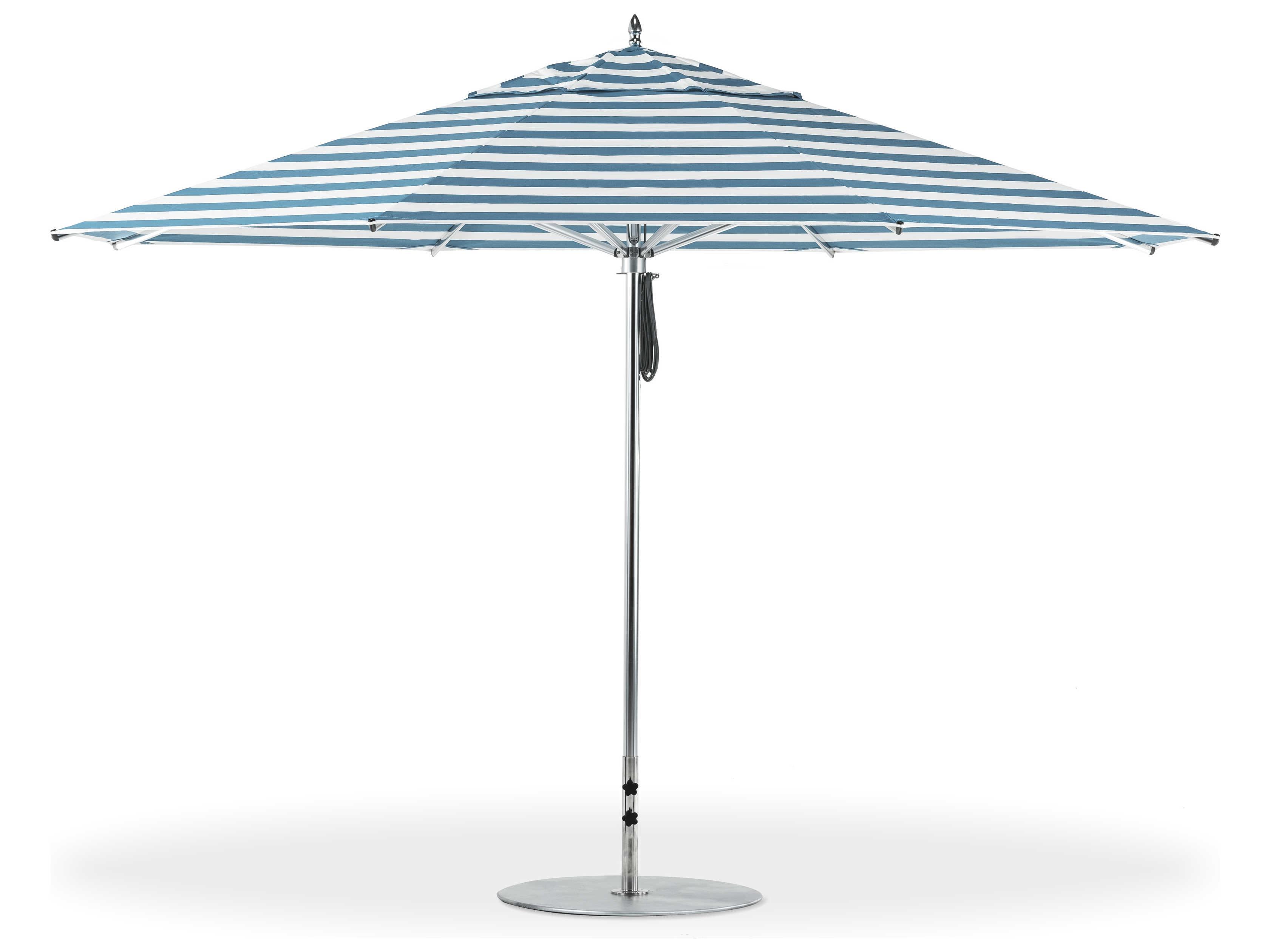 Frankford G-Series Greenwich Market Aluminum Silver Anodized 13 Foot Octagon Double Pulley Lift Outdoor Umbrella - Special Order Striped Fabric
