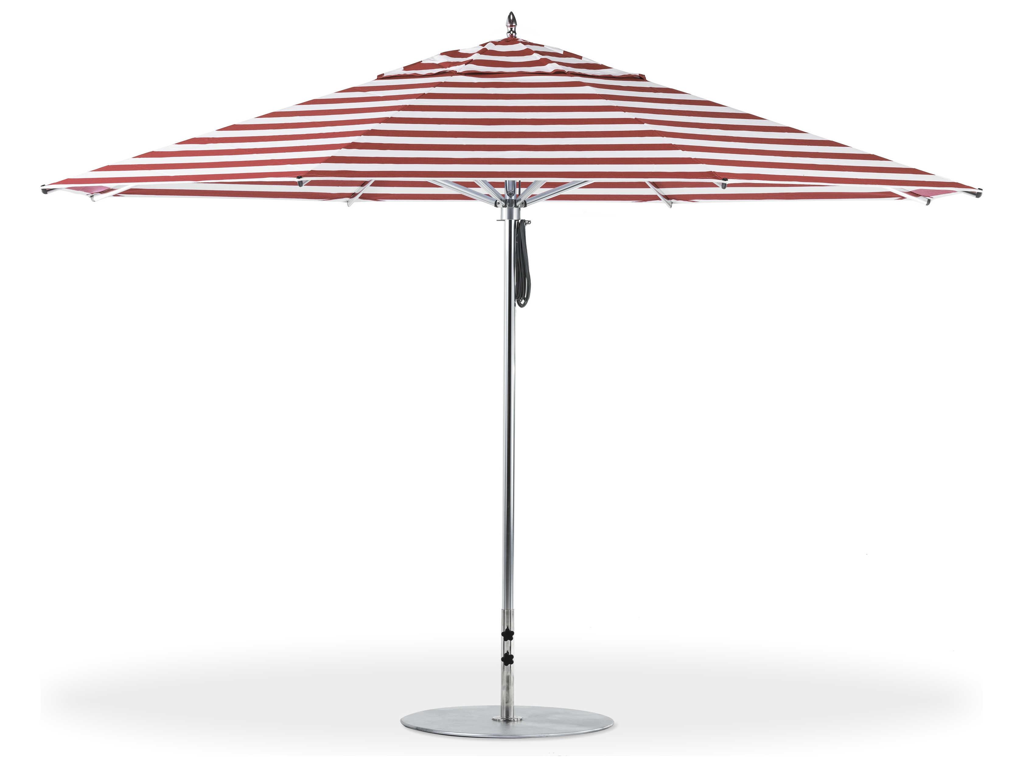 Frankford G-Series Greenwich Market Aluminum Silver Anodized 13 Foot Octagon Double Pulley Lift Outdoor Umbrella - Special Order Striped Fabric