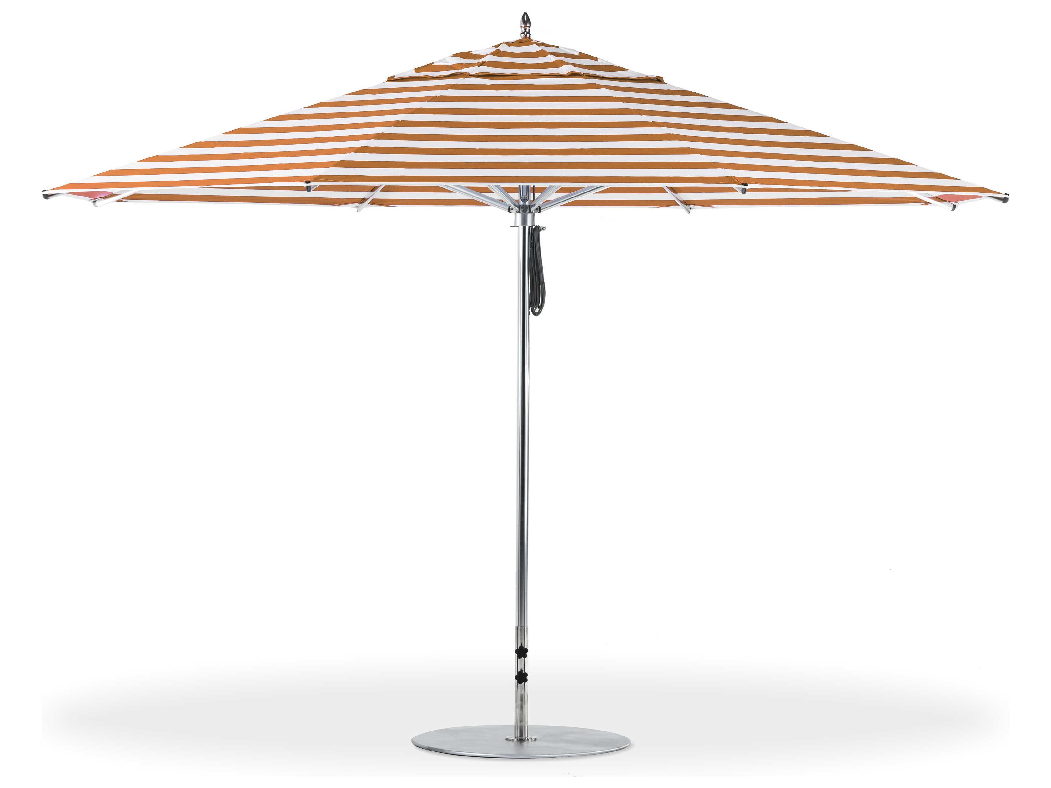 Frankford G-Series Greenwich Market Aluminum Silver Anodized 13 Foot Octagon Double Pulley Lift Outdoor Umbrella - Special Order Striped Fabric