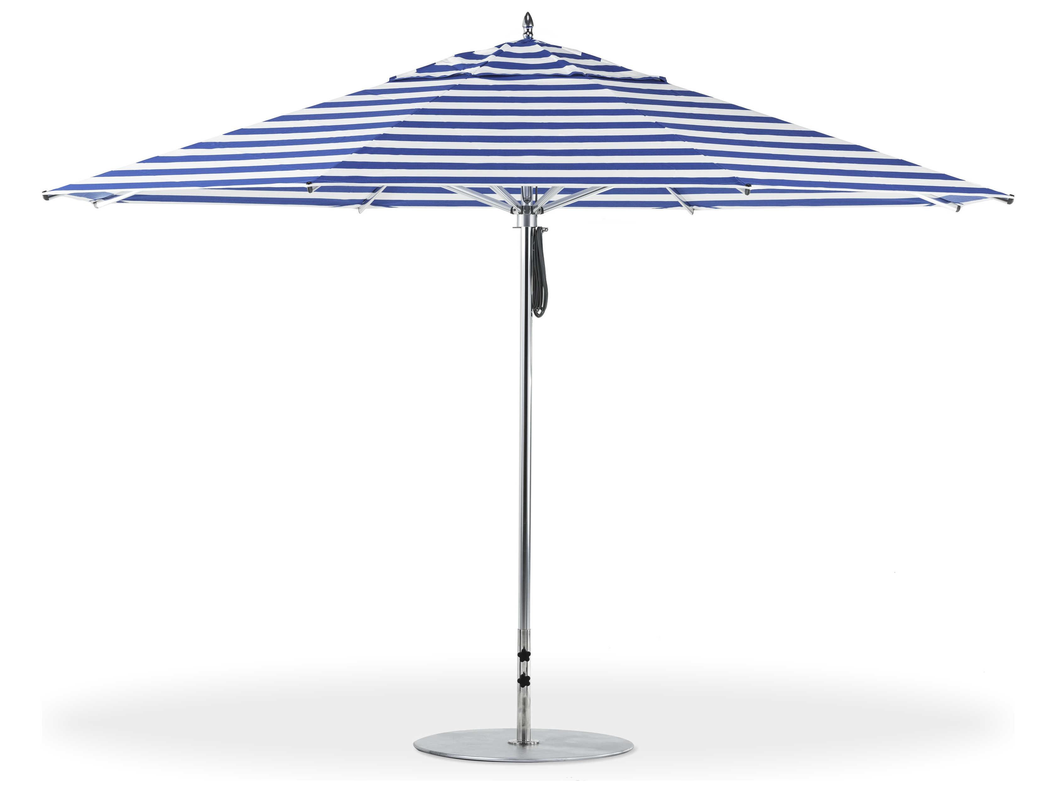 Frankford G-Series Greenwich Market Aluminum Silver Anodized 13 Foot Octagon Double Pulley Lift Outdoor Umbrella - Special Order Striped Fabric