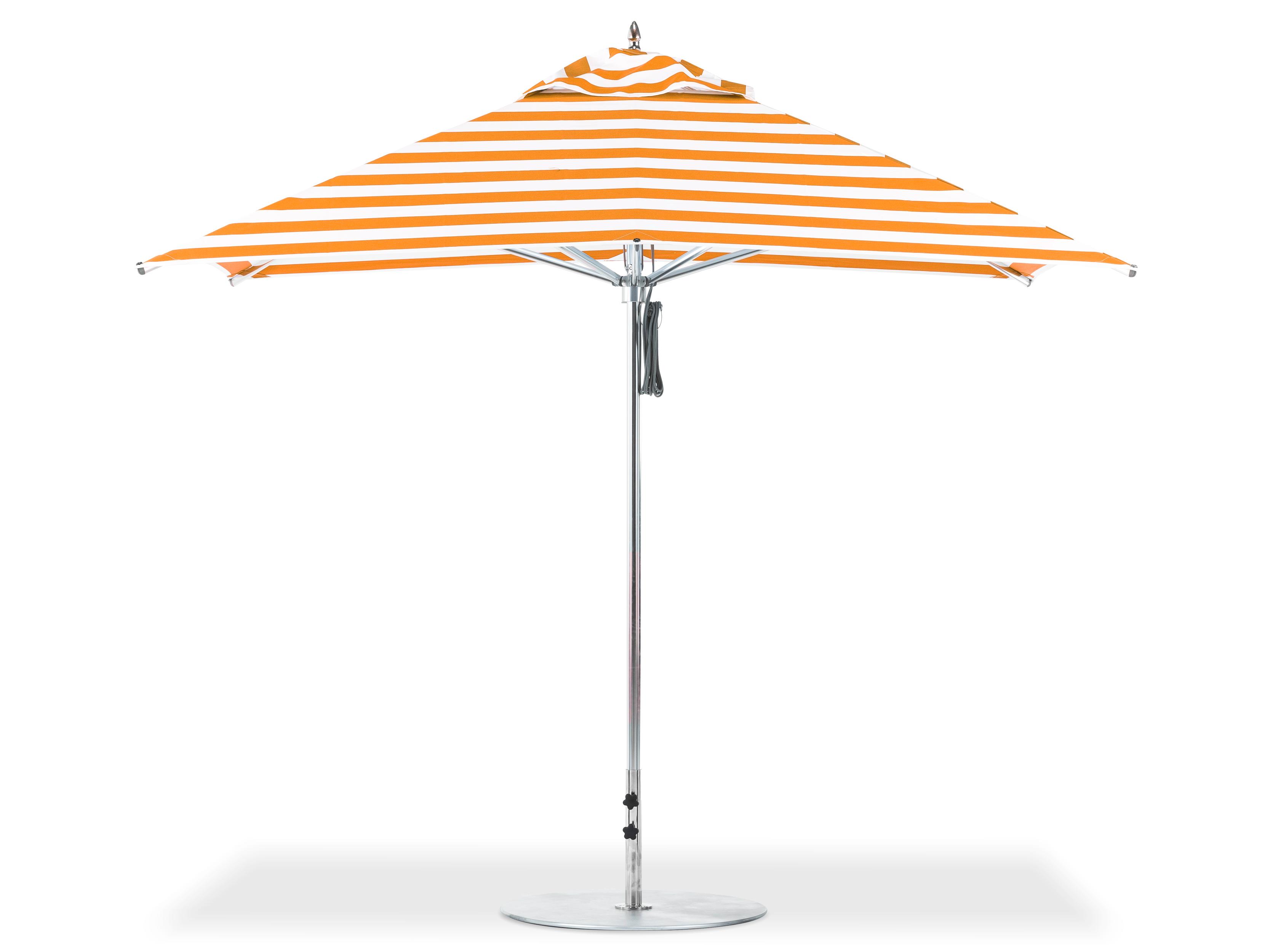 Frankford G-Series Aluminum Market Silver Anodized 10 Foot Square Double Pulley Lift Outdoor Patio Umbrella - Special Order Striped Fabric
