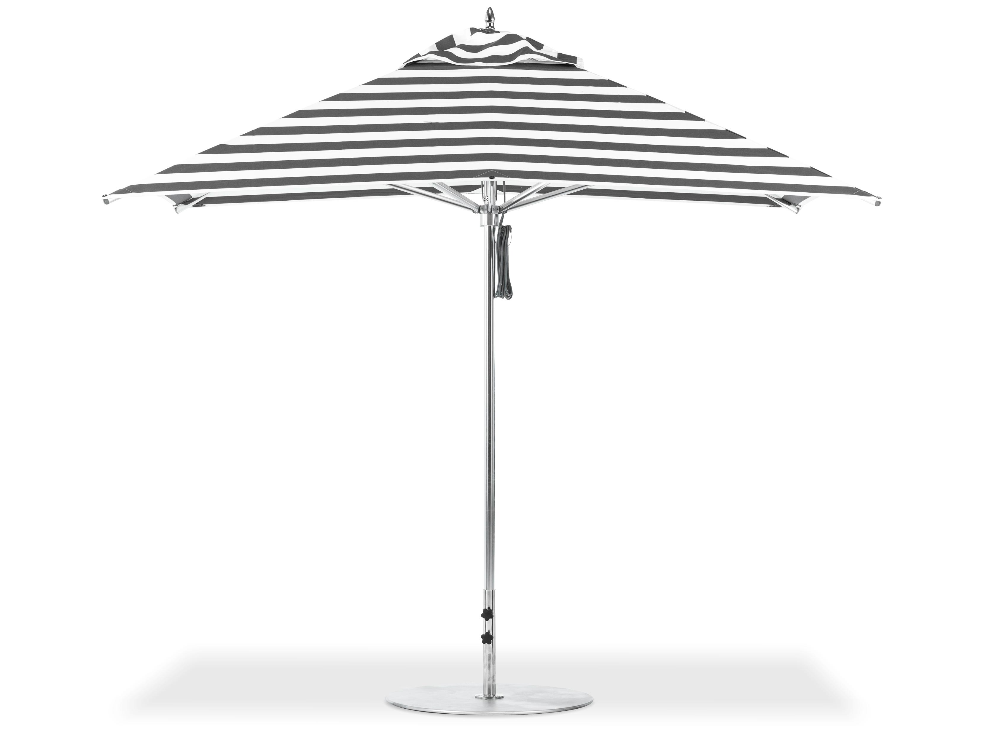Frankford G-Series Aluminum Market Silver Anodized 10 Foot Square Double Pulley Lift Outdoor Patio Umbrella - Special Order Striped Fabric