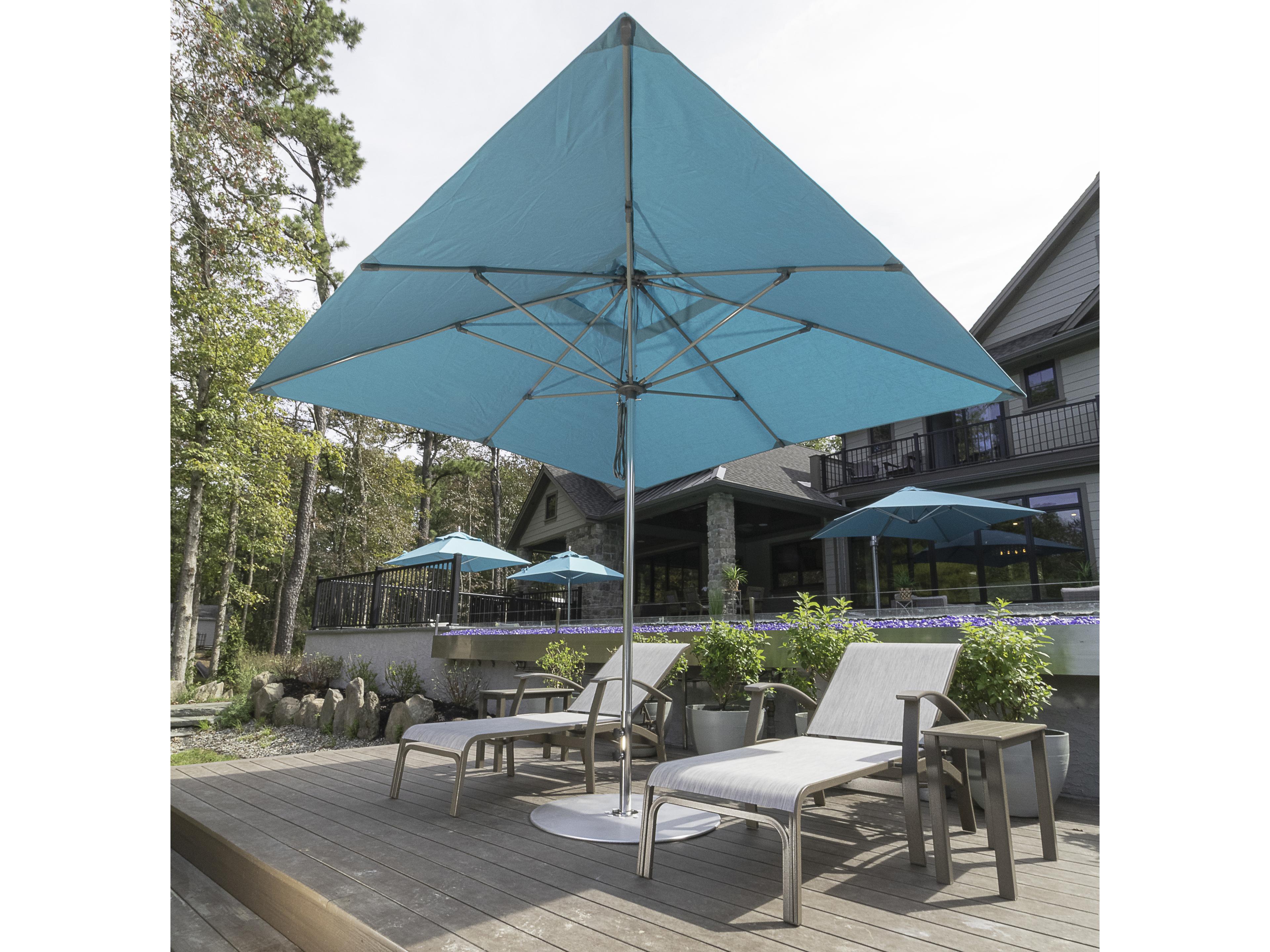Frankford G-Series Monterey Market Aluminum Silver Anodized 10 Foot Square Double Pulley Lift Outdoor Patio Umbrella
