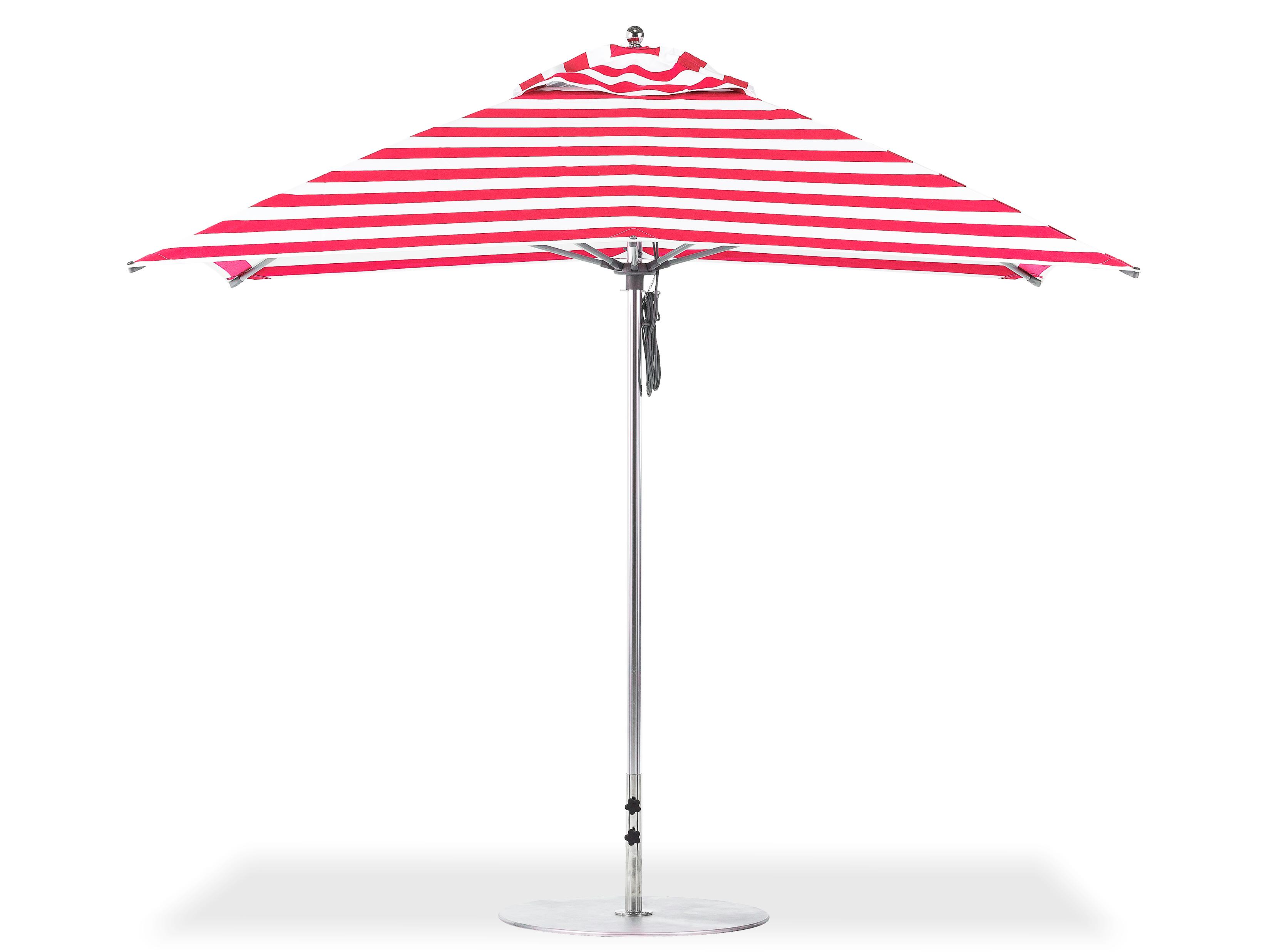 Frankford G-Series Monterey Market Aluminum Silver Anodized 10 Foot Square Double Pulley Lift Patio Umbrella - Special Order Striped Fabric