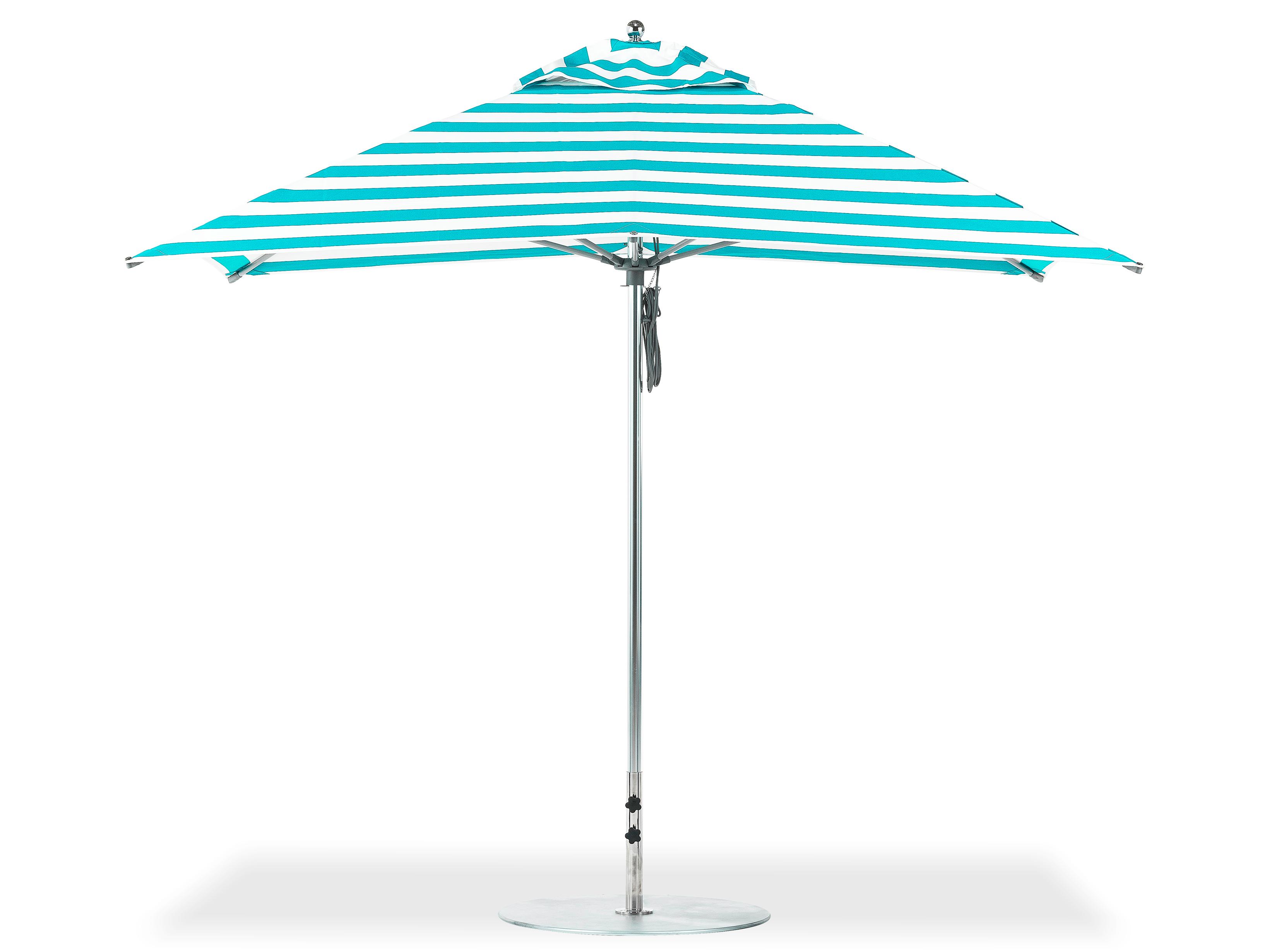 Frankford G-Series Monterey Market Aluminum Silver Anodized 10 Foot Square Double Pulley Lift Patio Umbrella - Special Order Striped Fabric