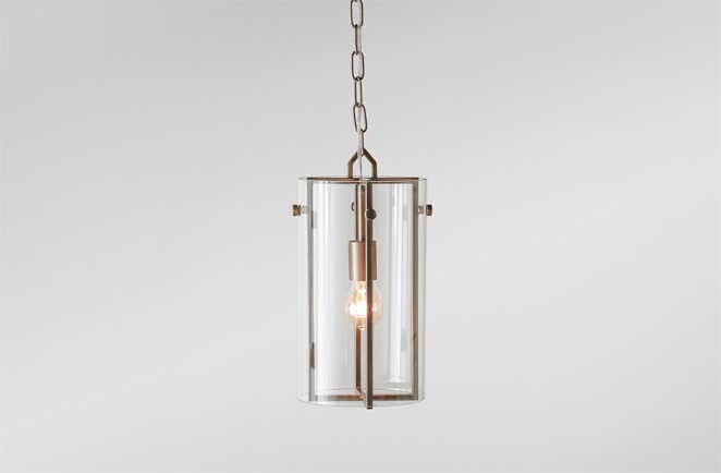 Gabby Sharon 1-Light Antique Brass & Clear Glass Cylinder Mini Pendant