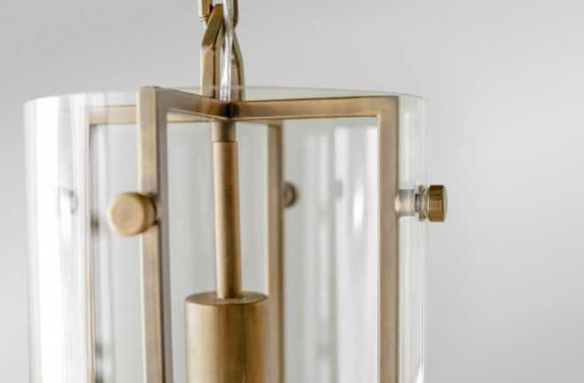 Gabby Sharon 1-Light Antique Brass & Clear Glass Cylinder Mini Pendant