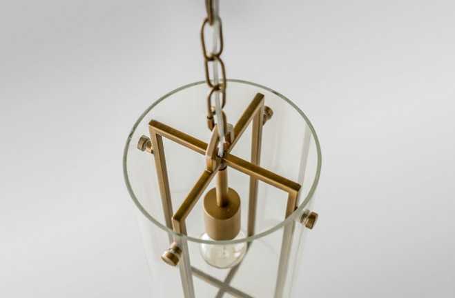 Gabby Sharon 1-Light Antique Brass & Clear Glass Cylinder Mini Pendant