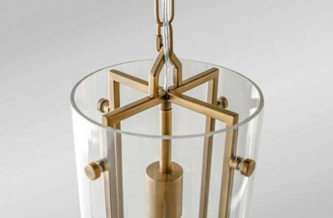 Gabby Sharon 1-Light Antique Brass & Clear Glass Cylinder Mini Pendant