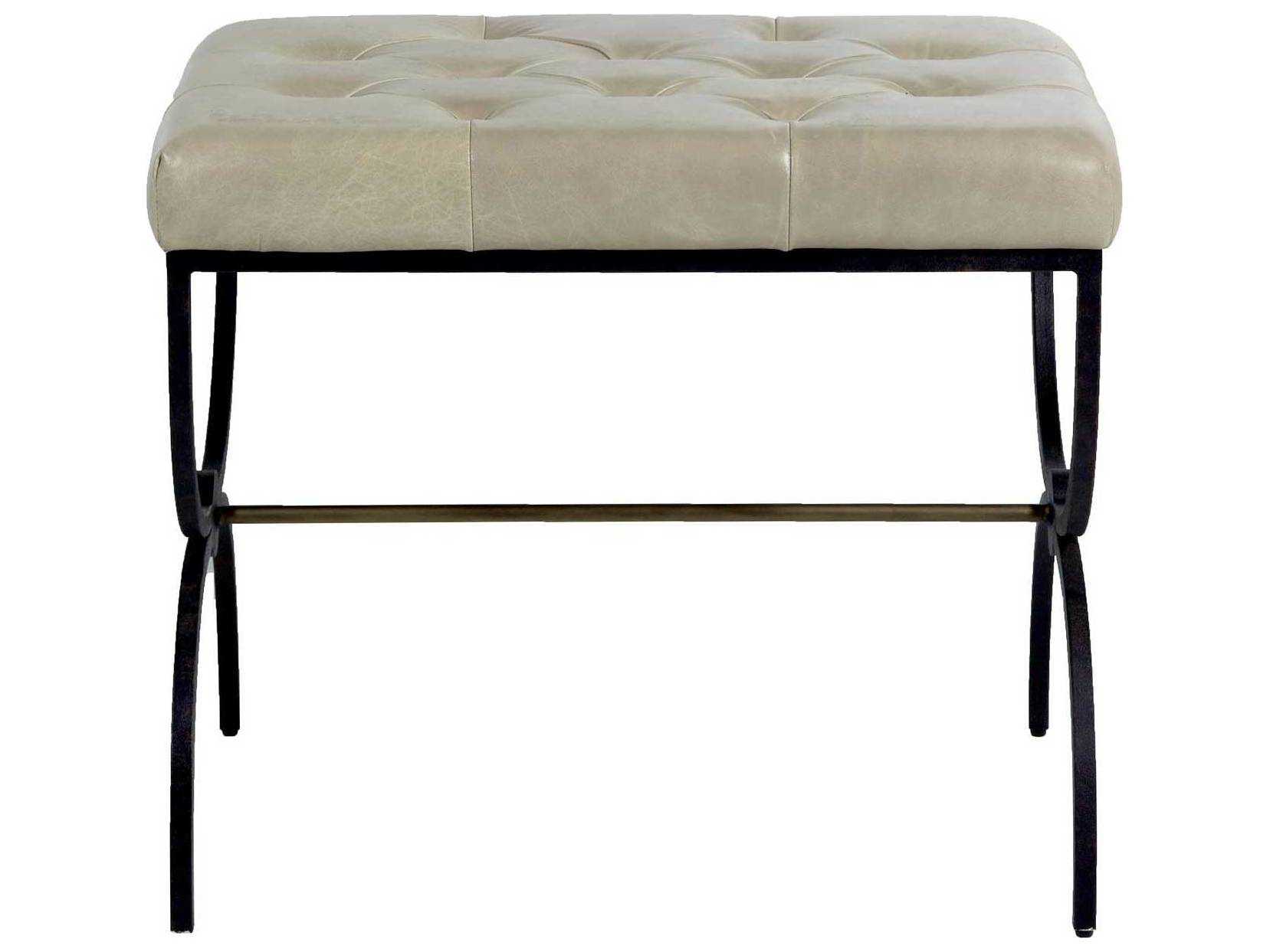 Gabby Galvin Gray Leather Black Upholstered Accent Stool