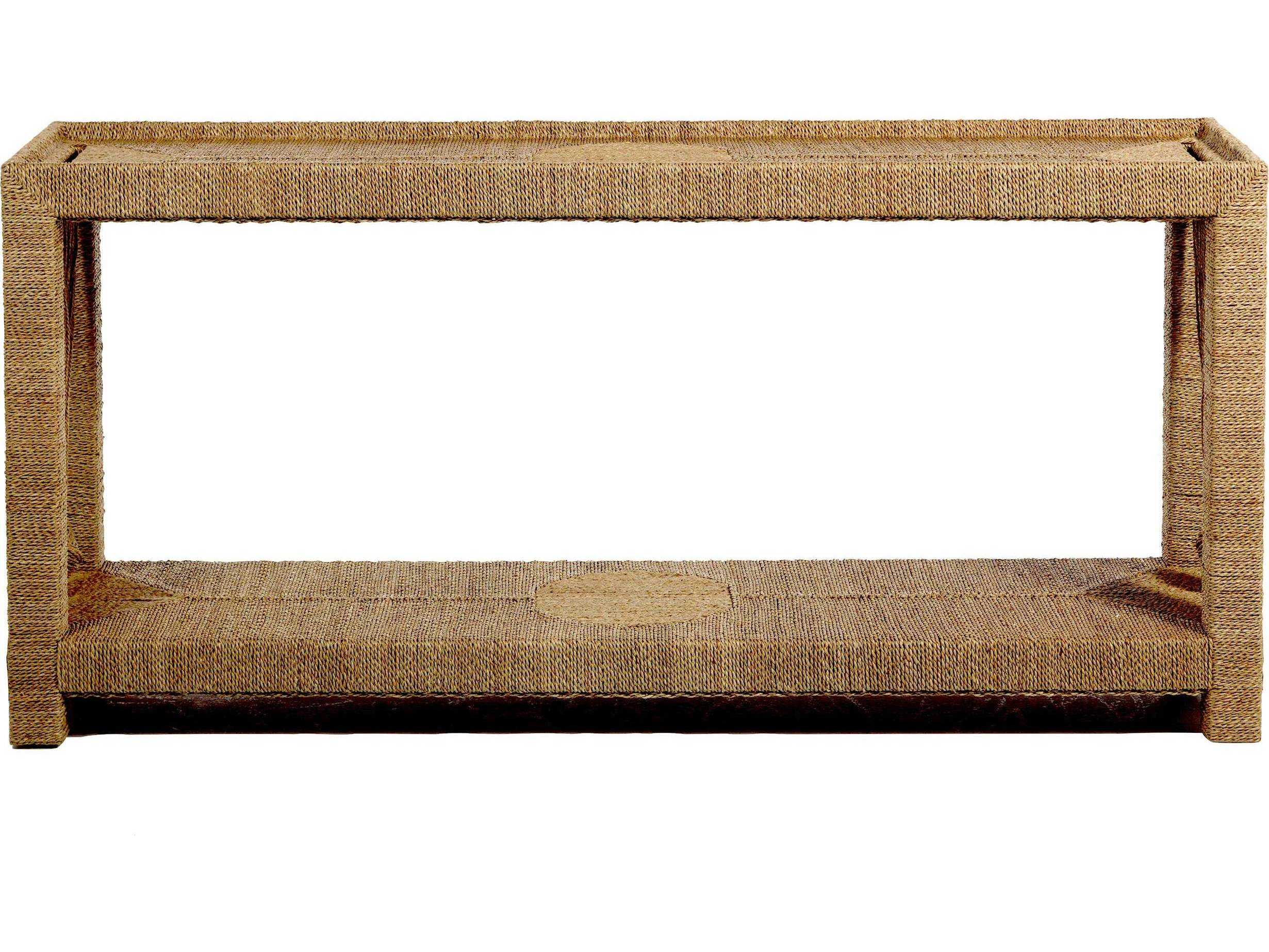 Gabby Hutch Rectangular Natural Seagrass Tempered Glass Console Table