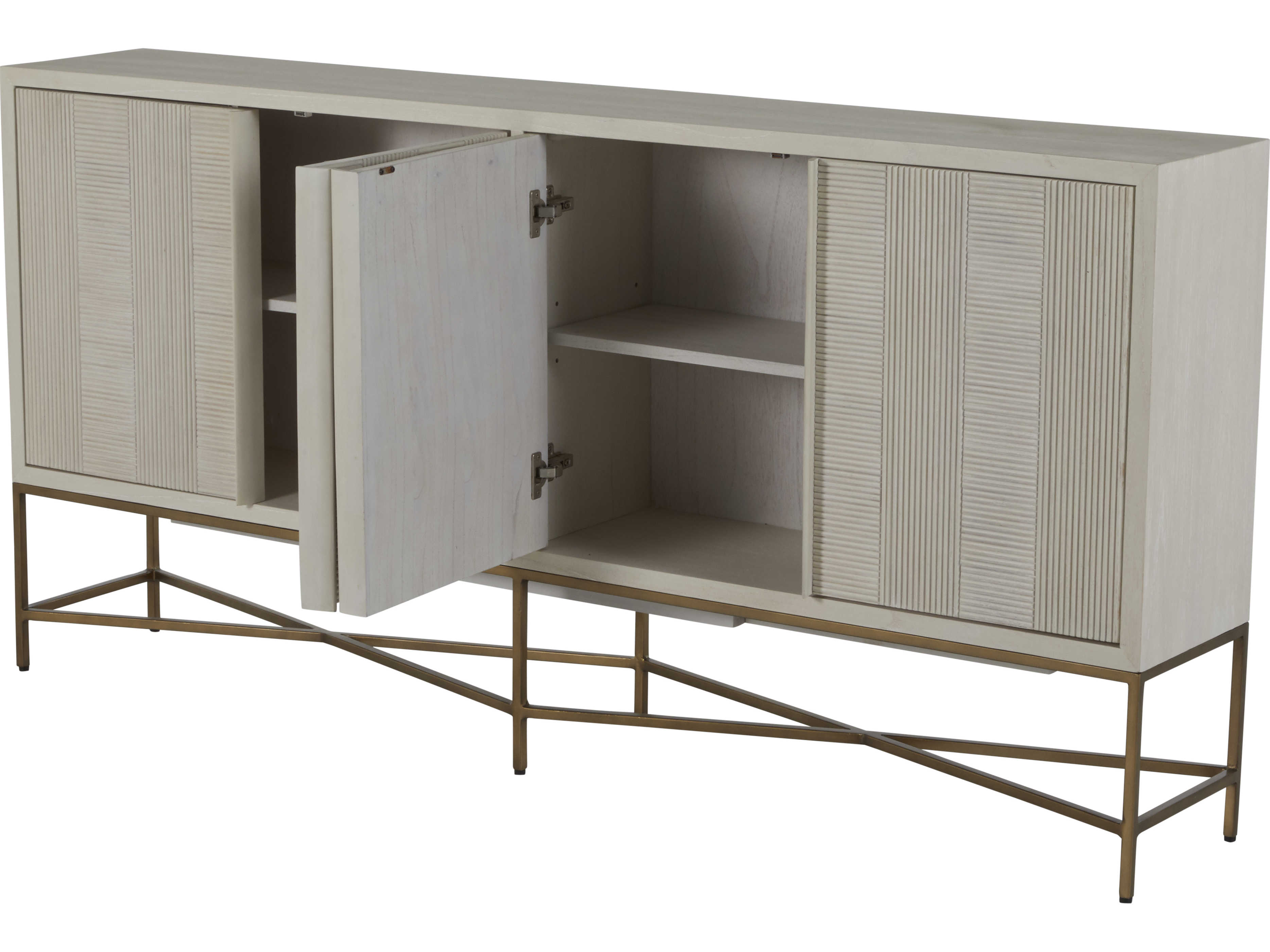 Gabby Carol 72" Mindi Wood Cerused White Stain Brass Sideboard