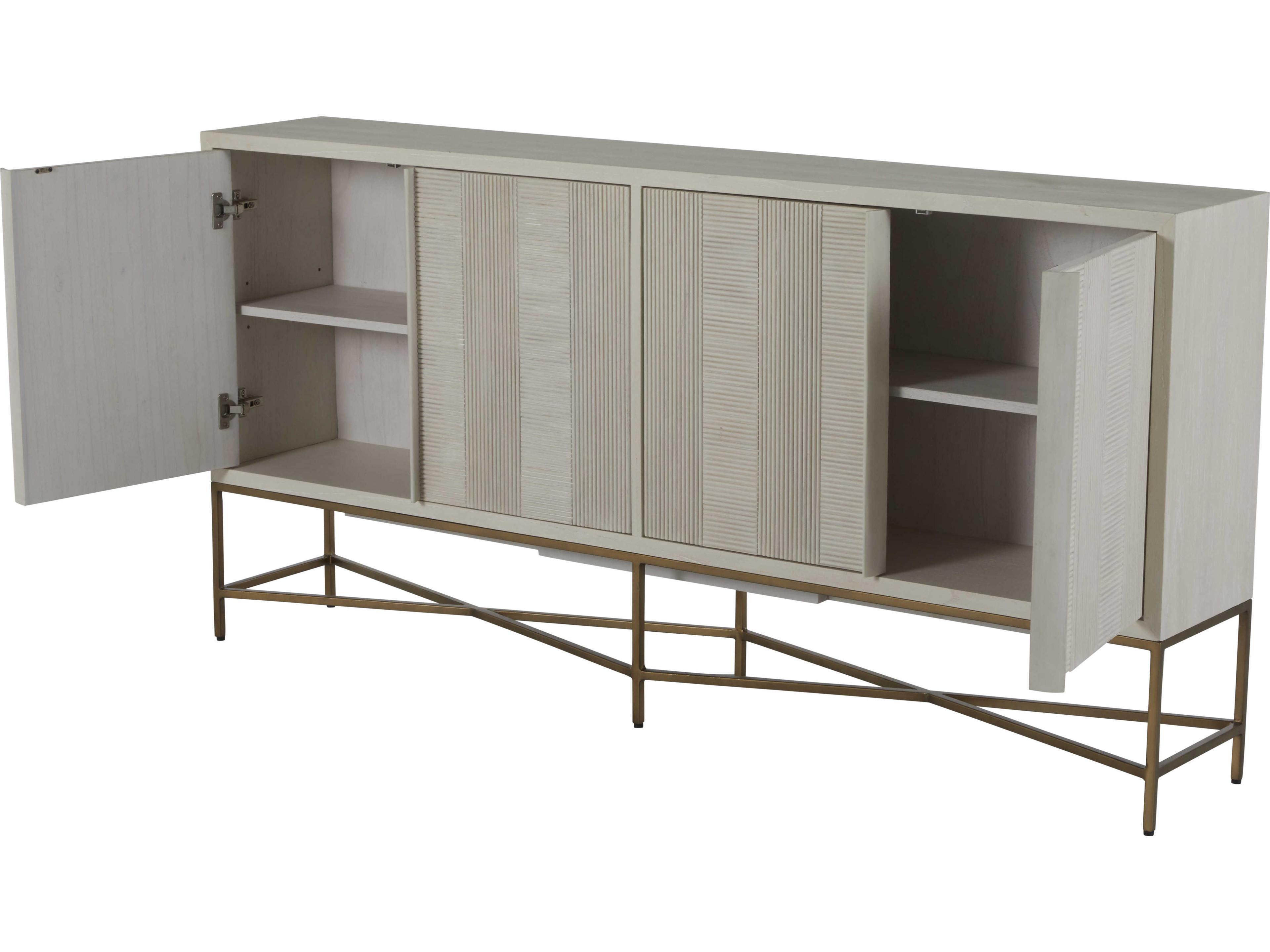 Gabby Carol 72" Mindi Wood Cerused White Stain Brass Sideboard