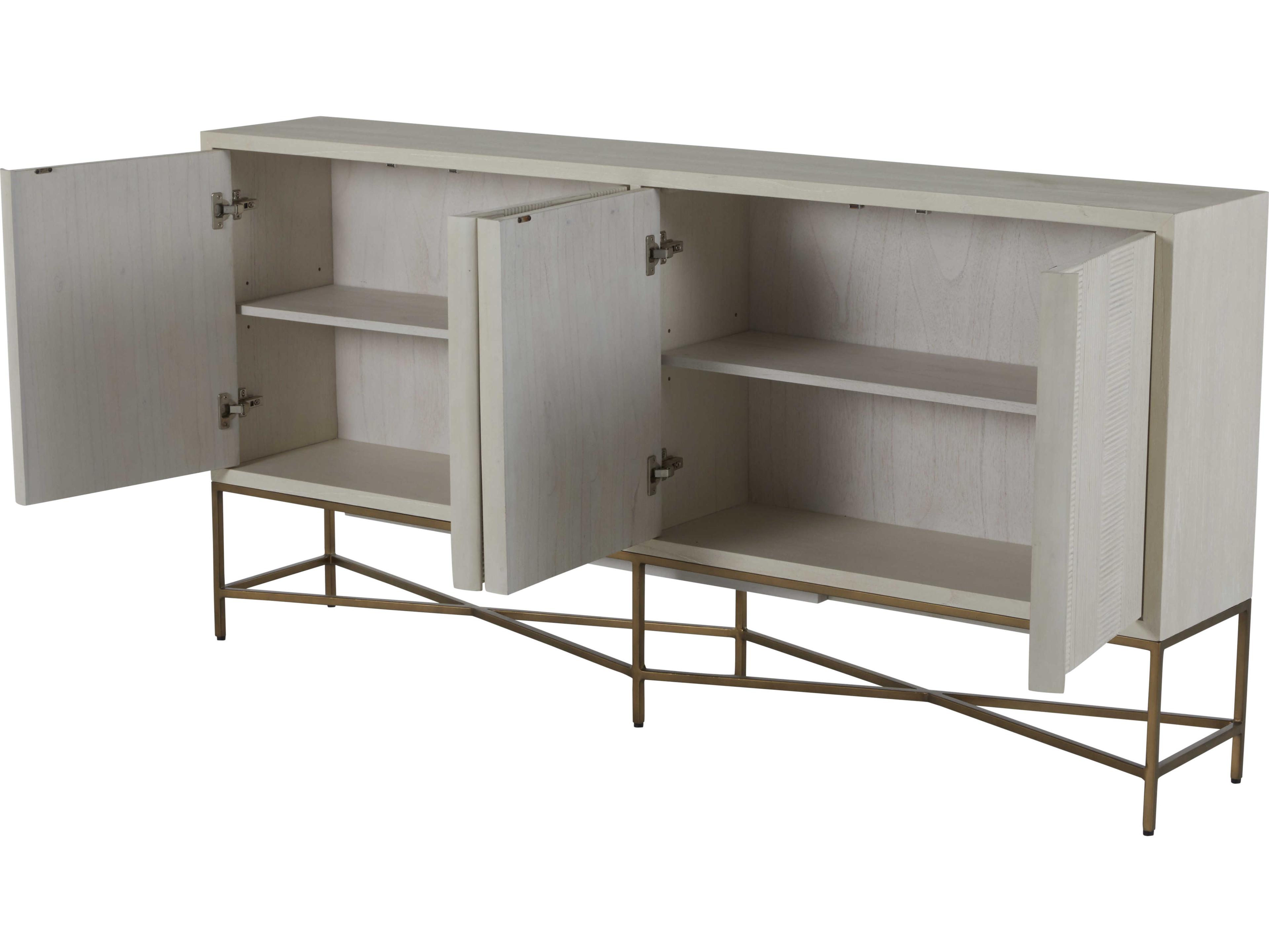 Gabby Carol 72" Mindi Wood Cerused White Stain Brass Sideboard