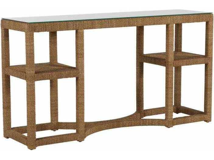 Gabby Dandridge Rectangular Natural Seagrass Tempered Glass Console Table