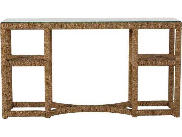 Gabby Dandridge Rectangular Natural Seagrass Tempered Glass Console Table