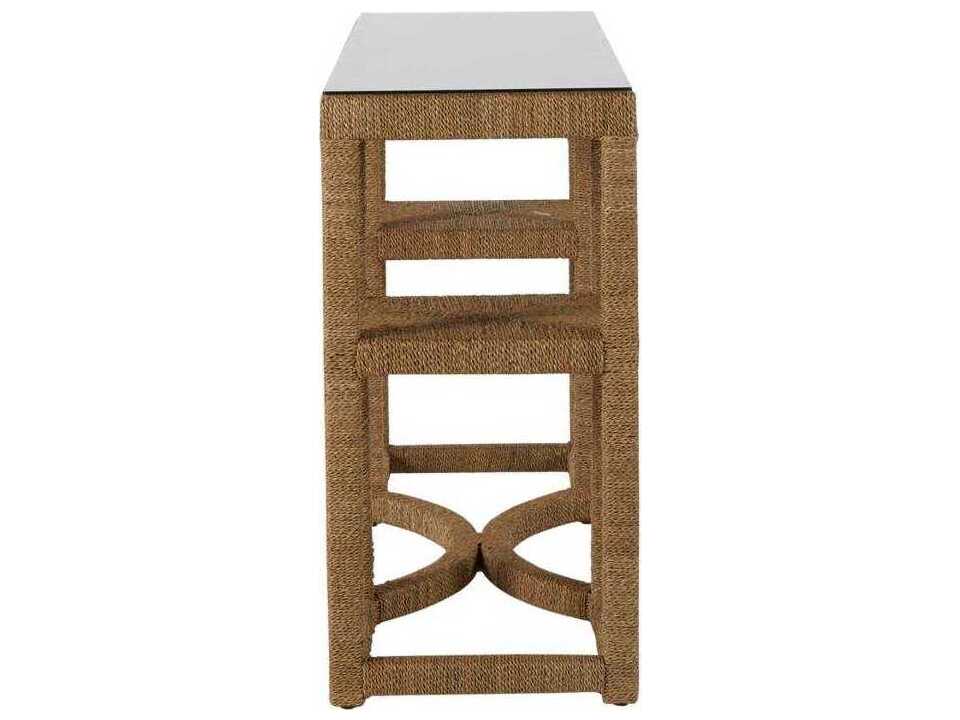 Gabby Dandridge Rectangular Natural Seagrass Tempered Glass Console Table