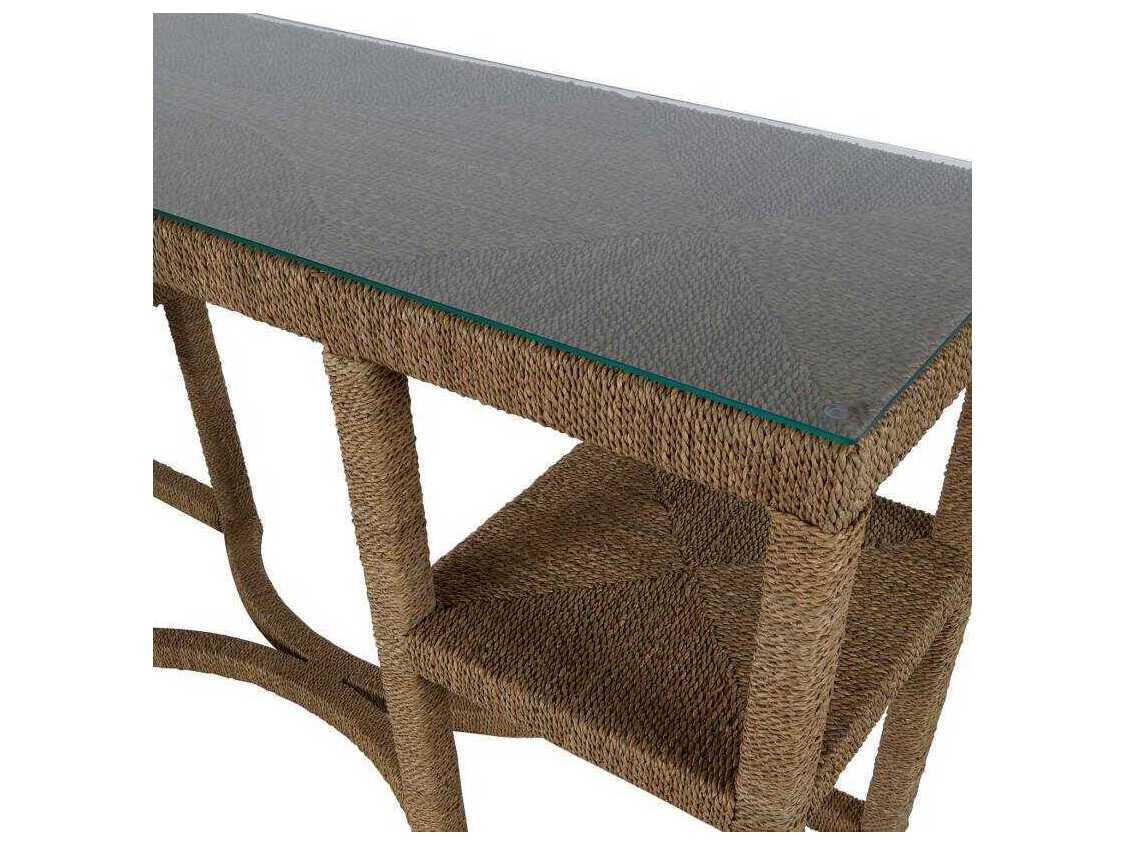 Gabby Dandridge Rectangular Natural Seagrass Tempered Glass Console Table