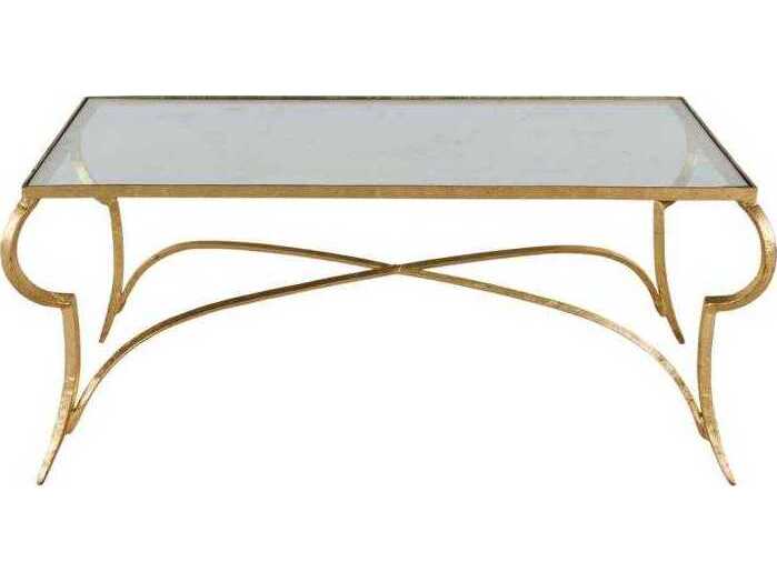 Gabby Evelina Rectangular Gold Leaf Tempered Glass Coffee Table