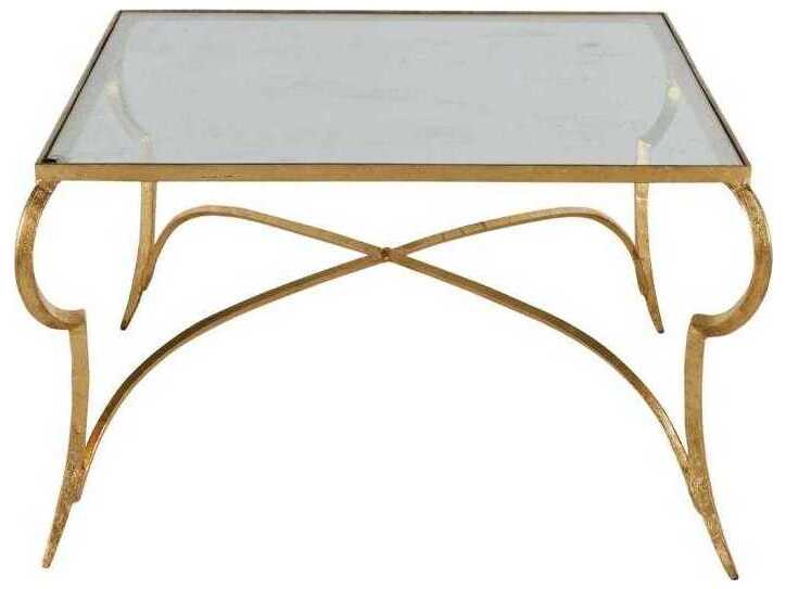 Gabby Evelina Rectangular Gold Leaf Tempered Glass Coffee Table