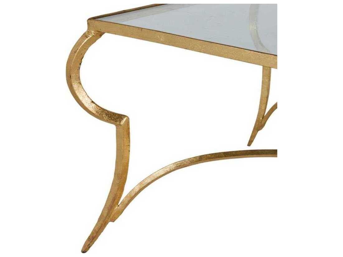 Gabby Evelina Rectangular Gold Leaf Tempered Glass Coffee Table