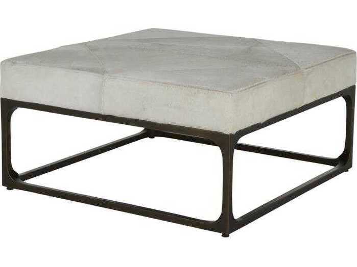 Gabby Melanie Natural Ivory Hide Upholstered Ottoman