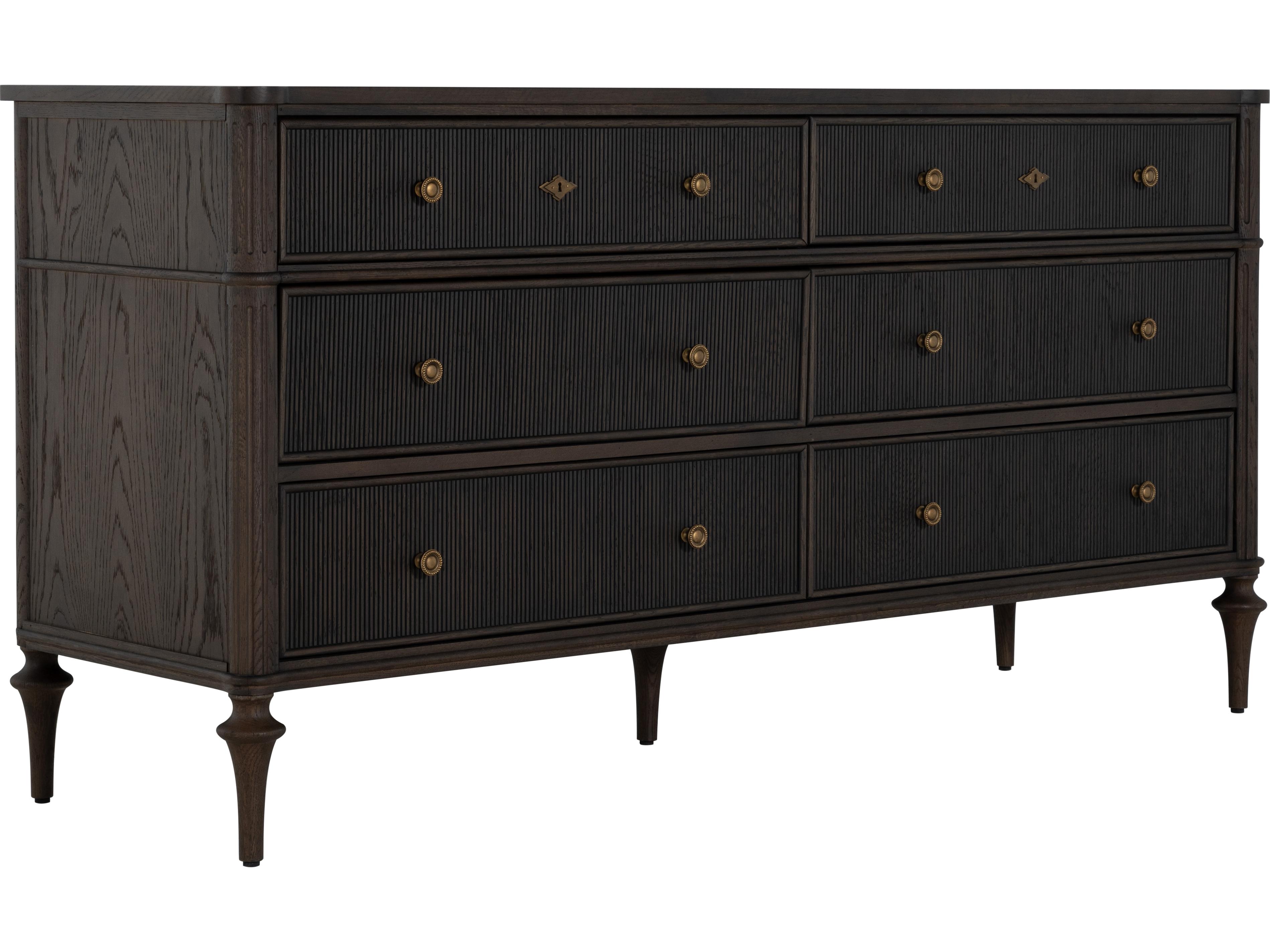 Gabby Andrea 6-Drawers Brown Oak Wood Double Dresser