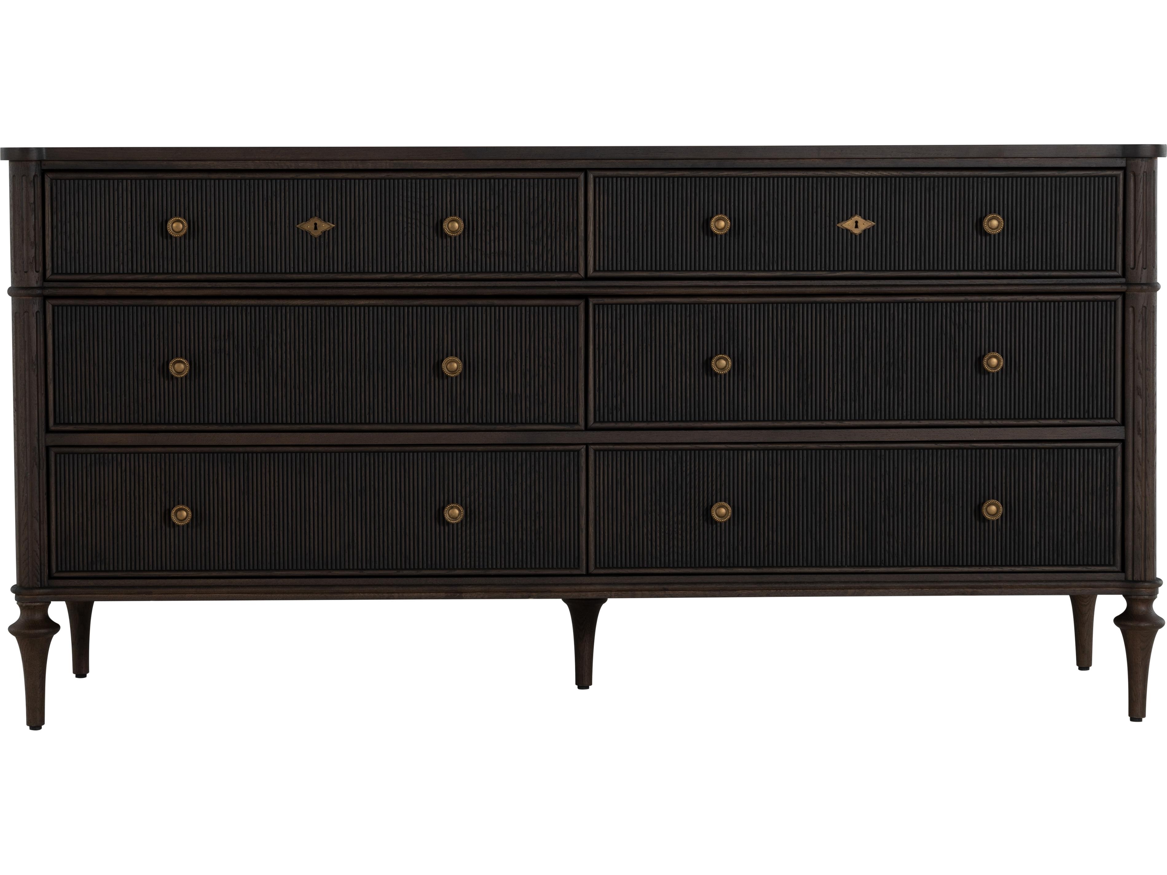 Gabby Andrea 6-Drawers Brown Oak Wood Double Dresser