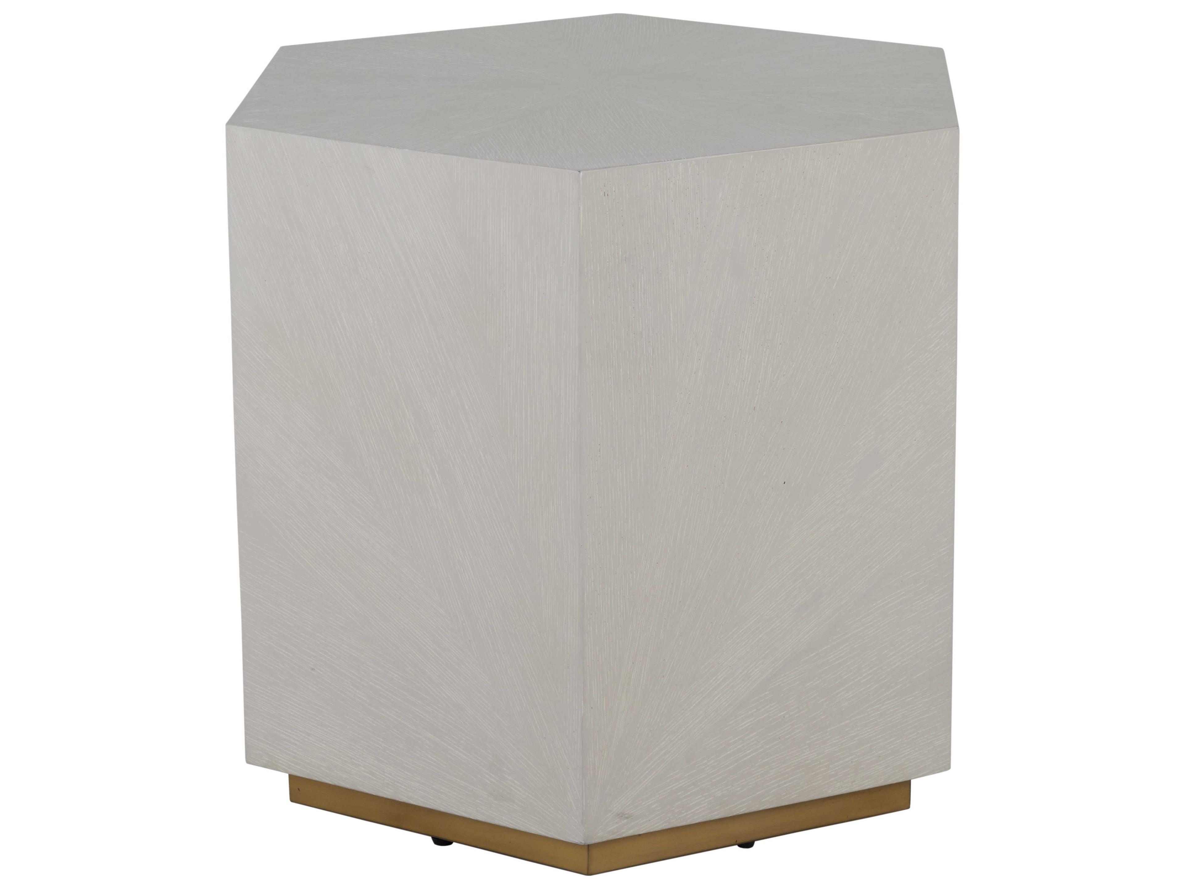Gabby Winslet Hexagon Wood Cerused White Stain Gold End Table