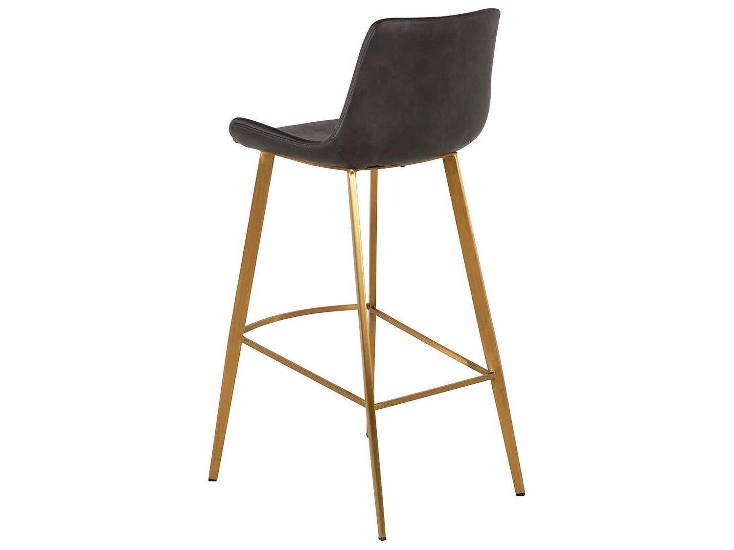 Gabby Hines Gray Leather Stainless Gold Bar Stool