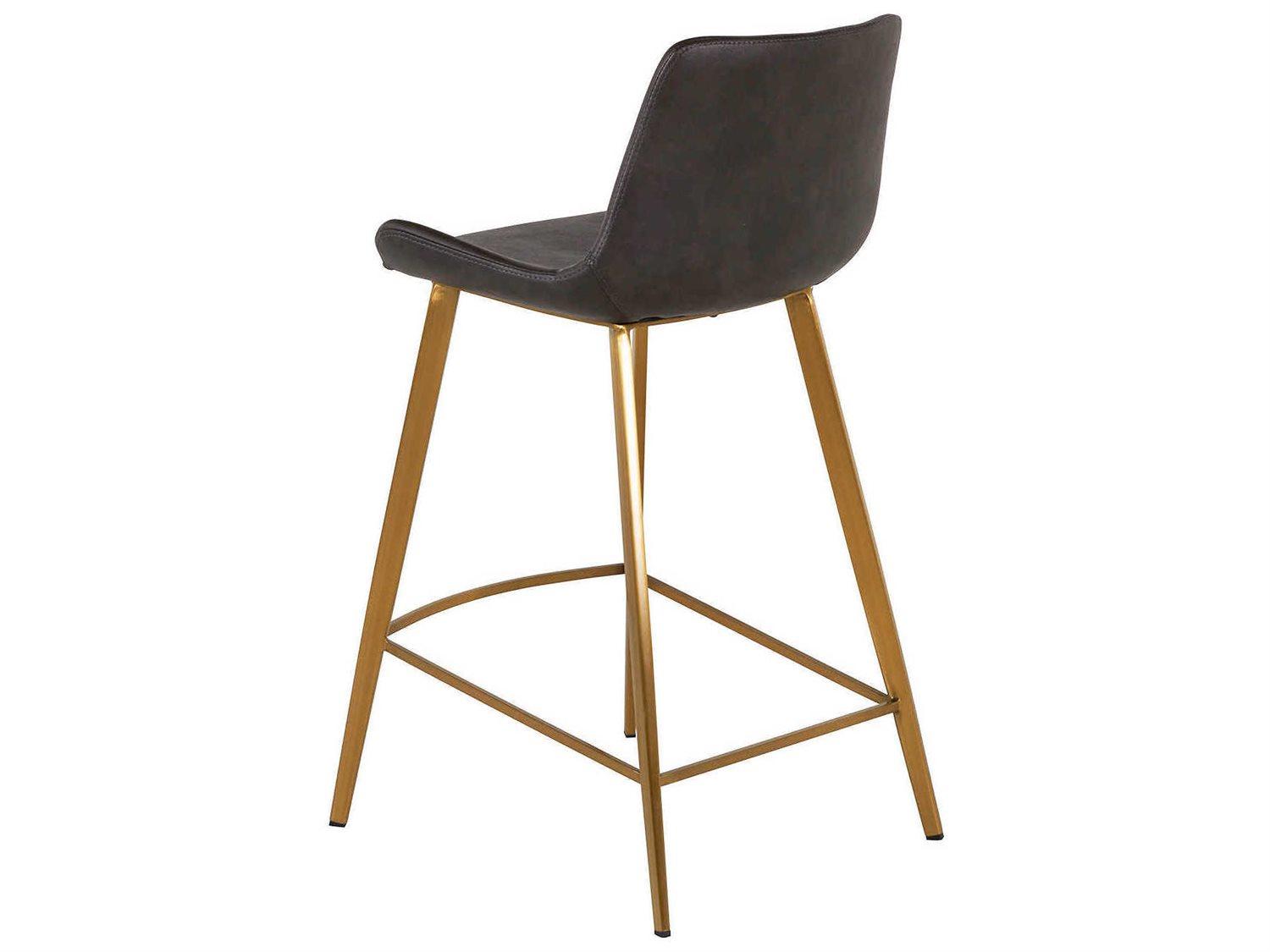 Gabby Hines Gray Leather Stainless Gold Counter Stool