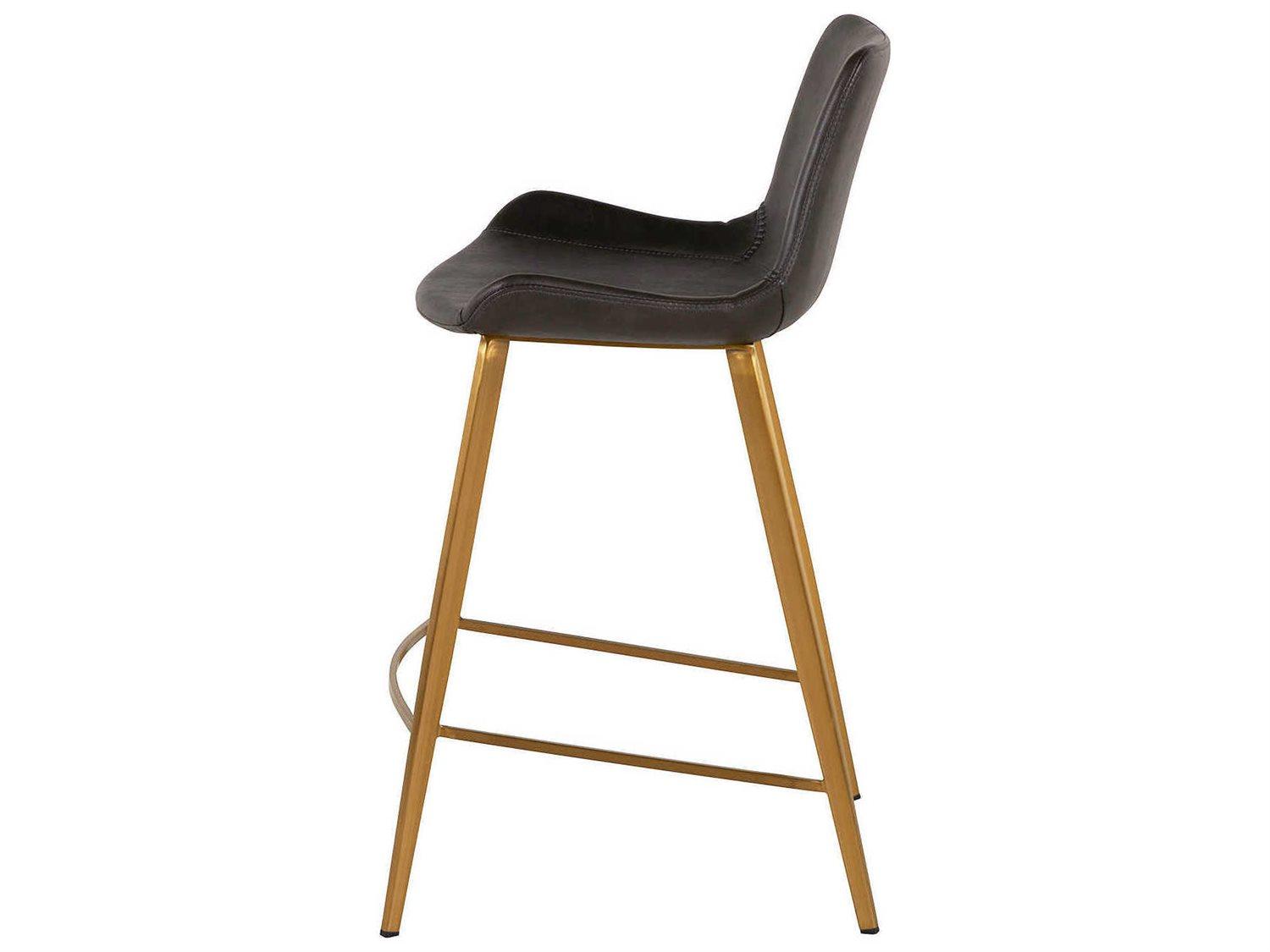 Gabby Hines Gray Leather Stainless Gold Counter Stool