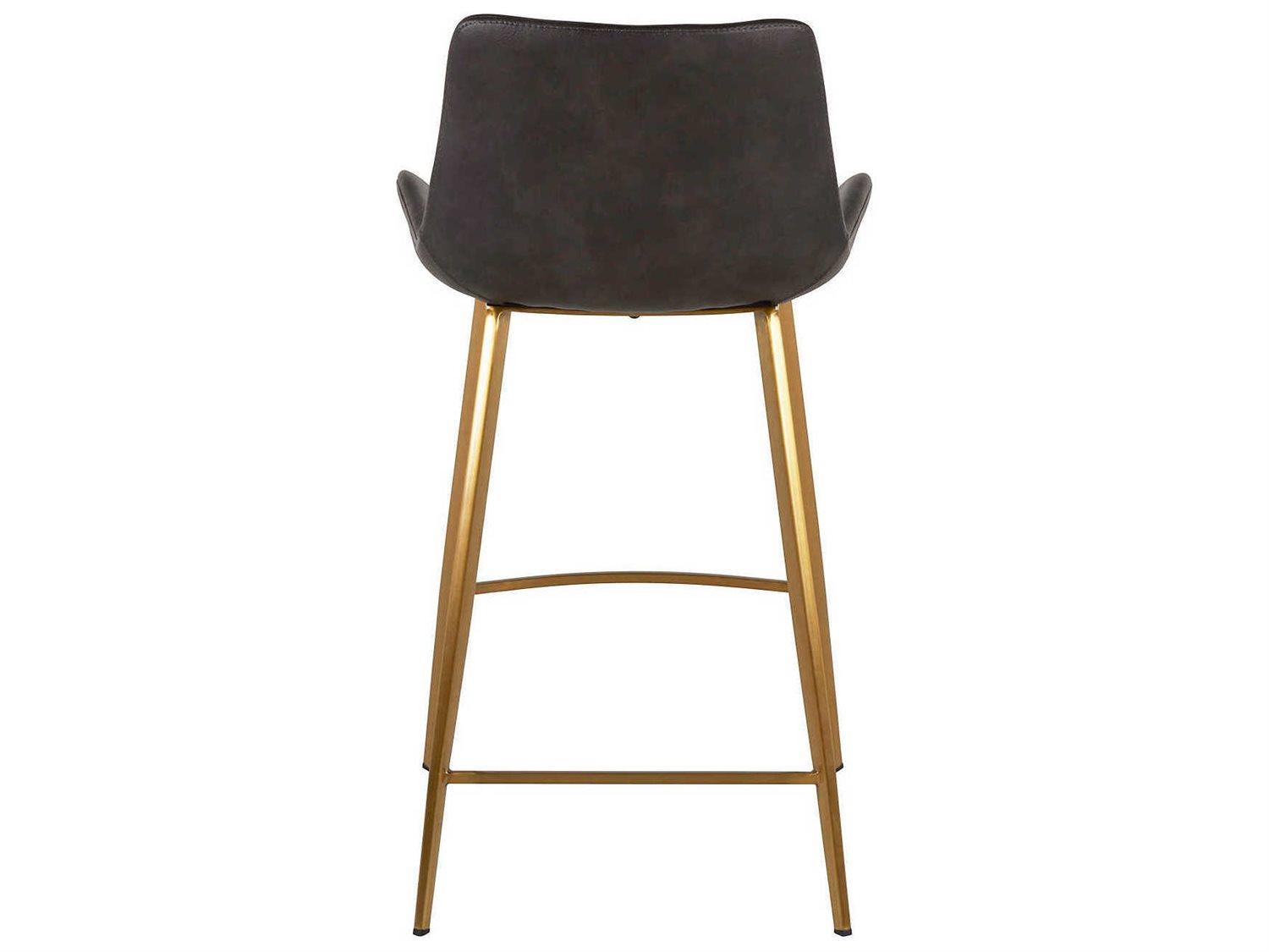 Gabby Hines Gray Leather Stainless Gold Counter Stool