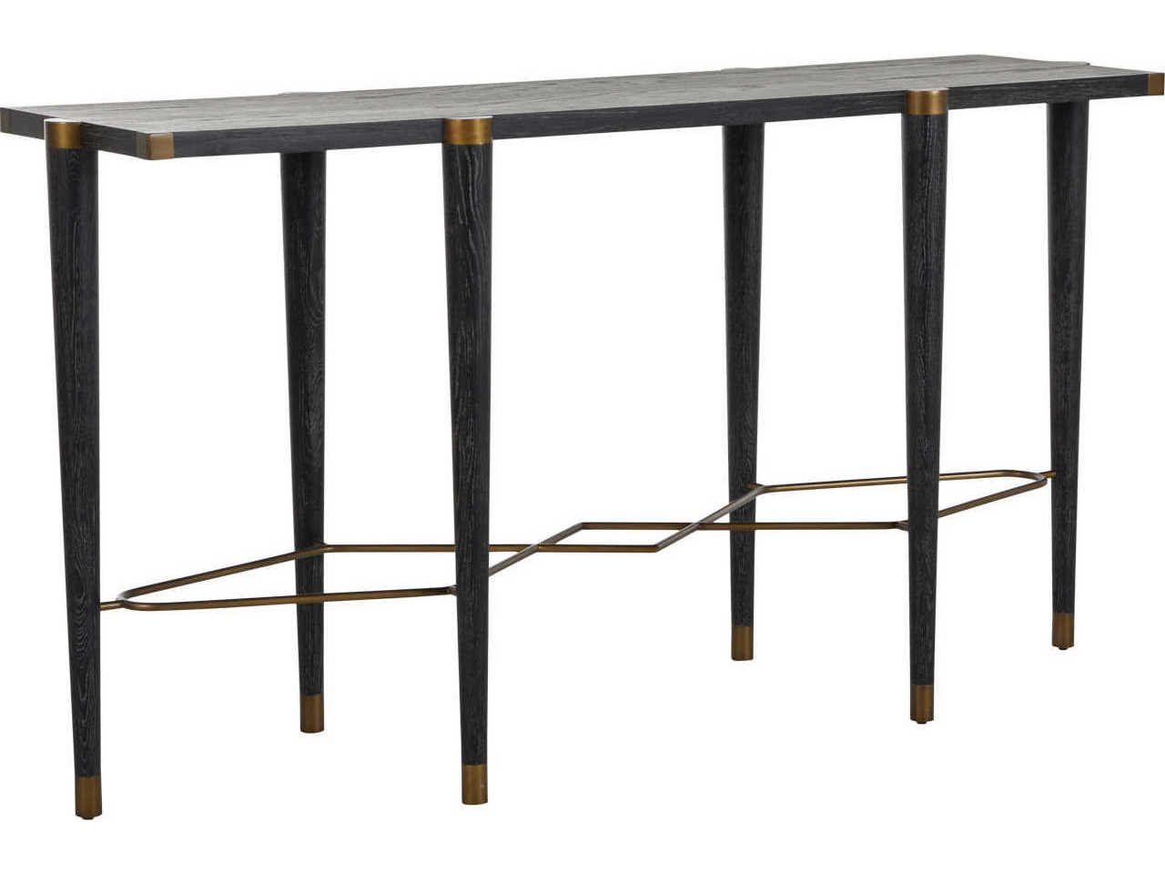 Gabby Fiona Rectangular Wood Black Cerused Oak & Antique Brass Console Table