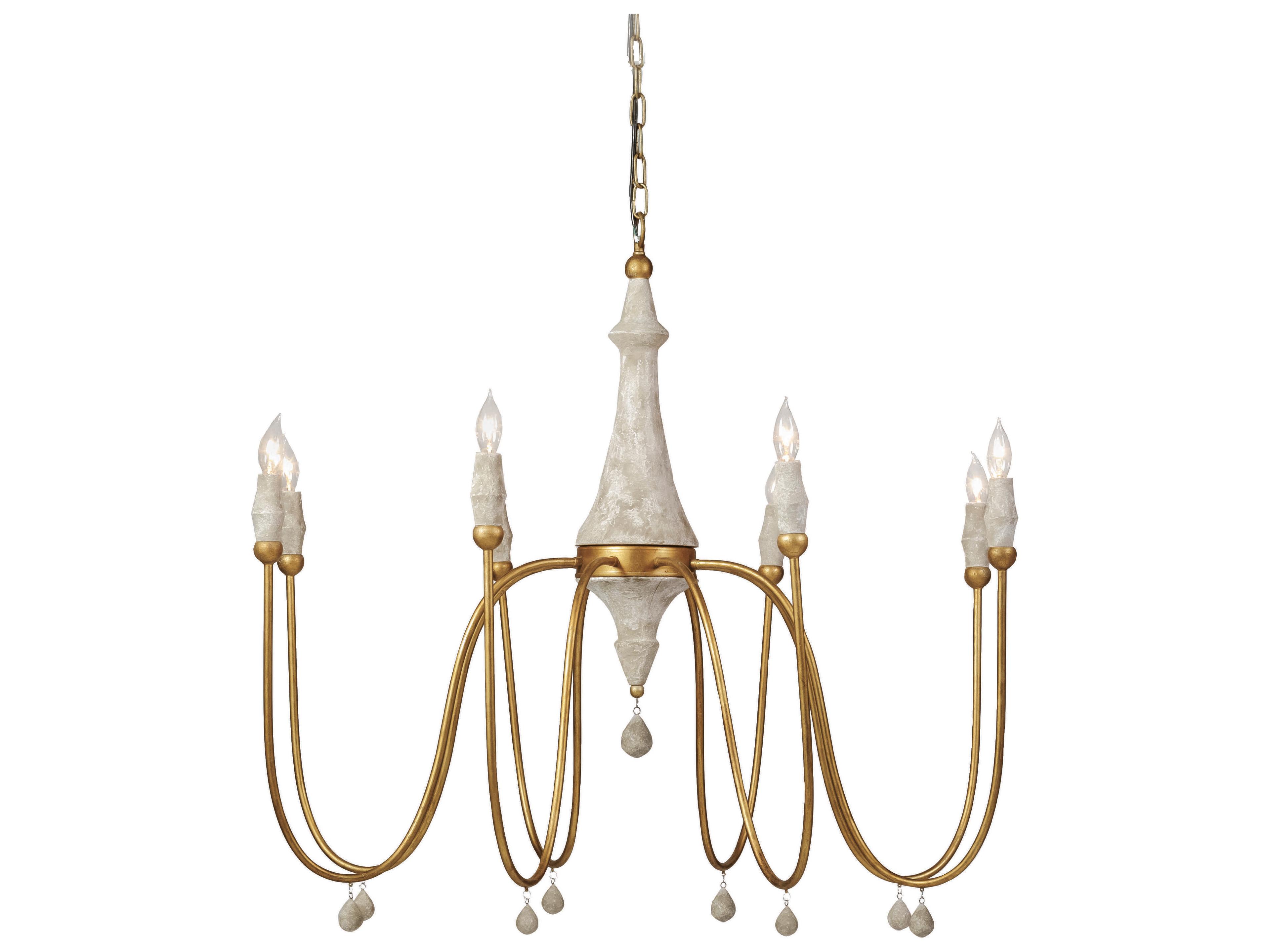 Gabby Clay 8-Light Vintage Gold With Distressed Ivory White Candelabra Chandelier