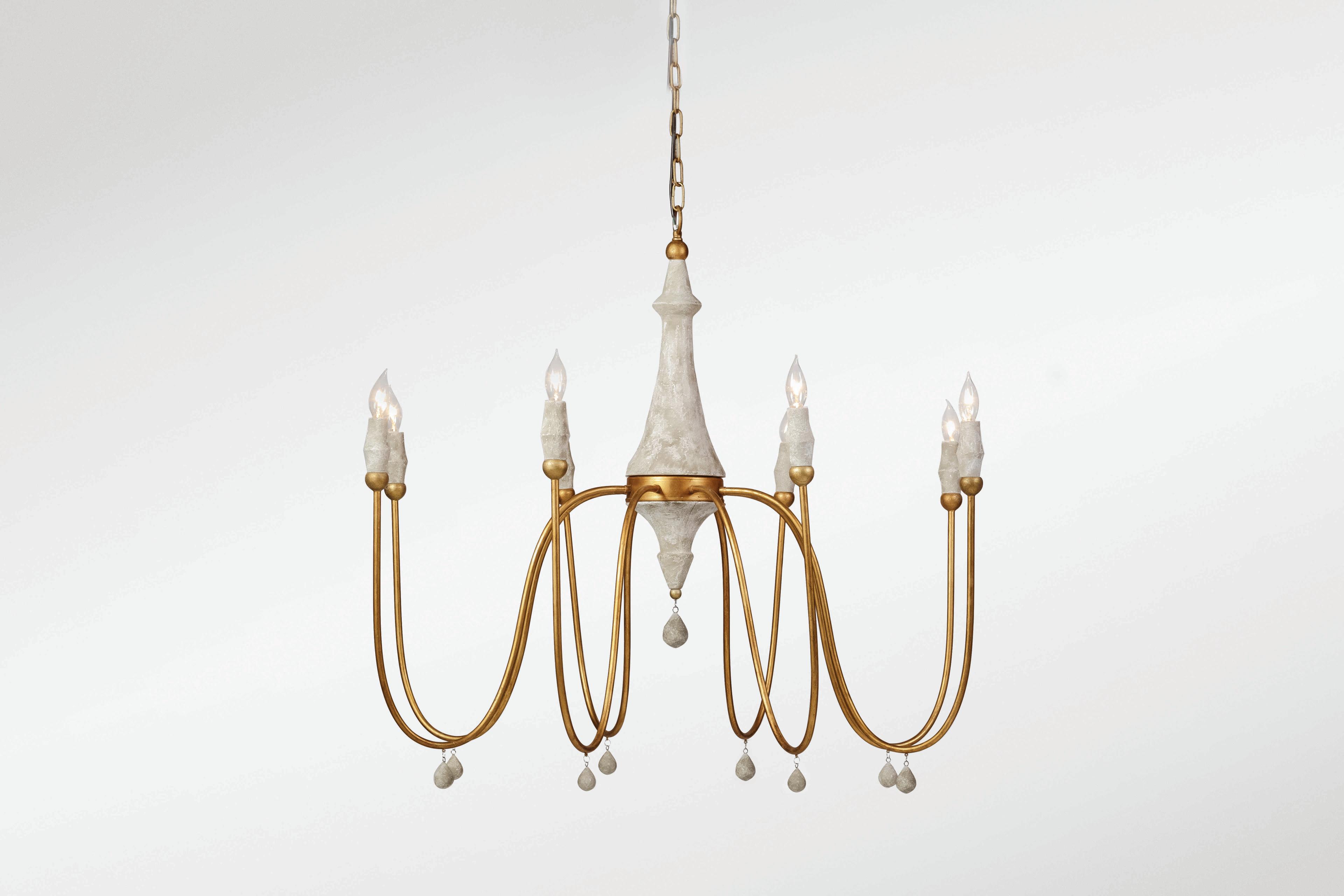 Gabby Clay 8-Light Vintage Gold With Distressed Ivory White Candelabra Chandelier