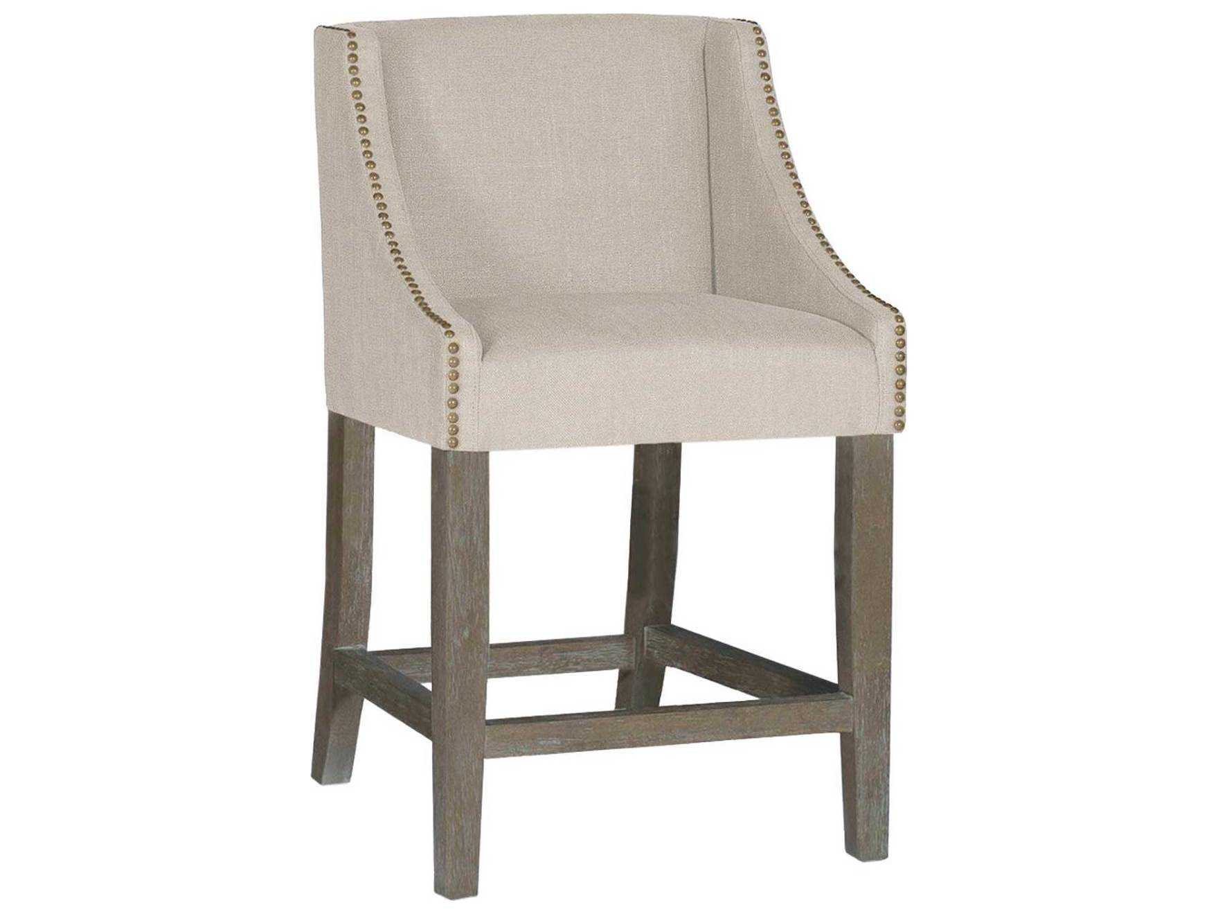 Gabby Winston Upholstered Oak Wood Burnished & Sunbrella Linen Dove Counter Stool