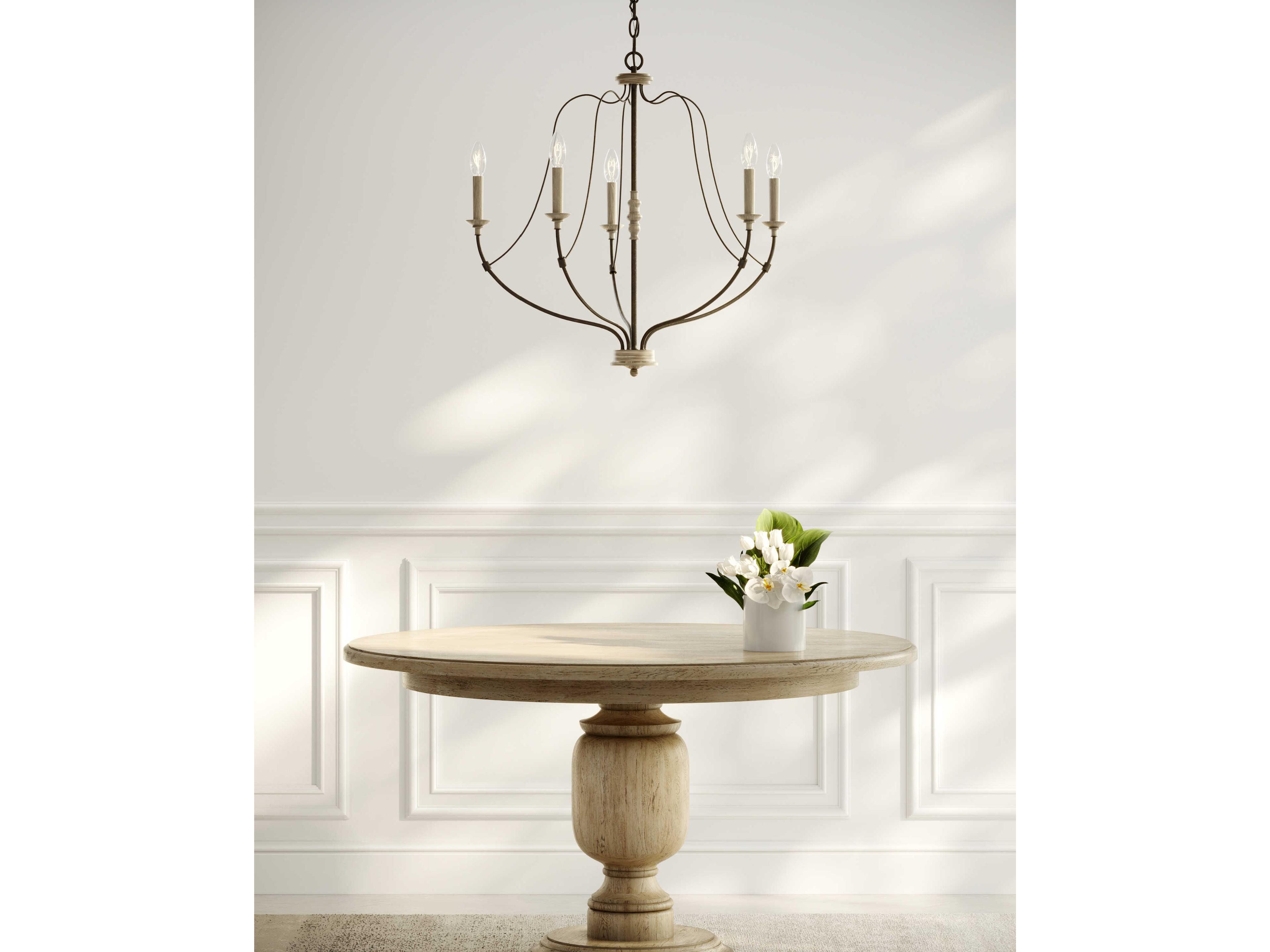 Generation Lighting Nadia 5-Light Distressed White Wood Gray Candelabra Chandelier