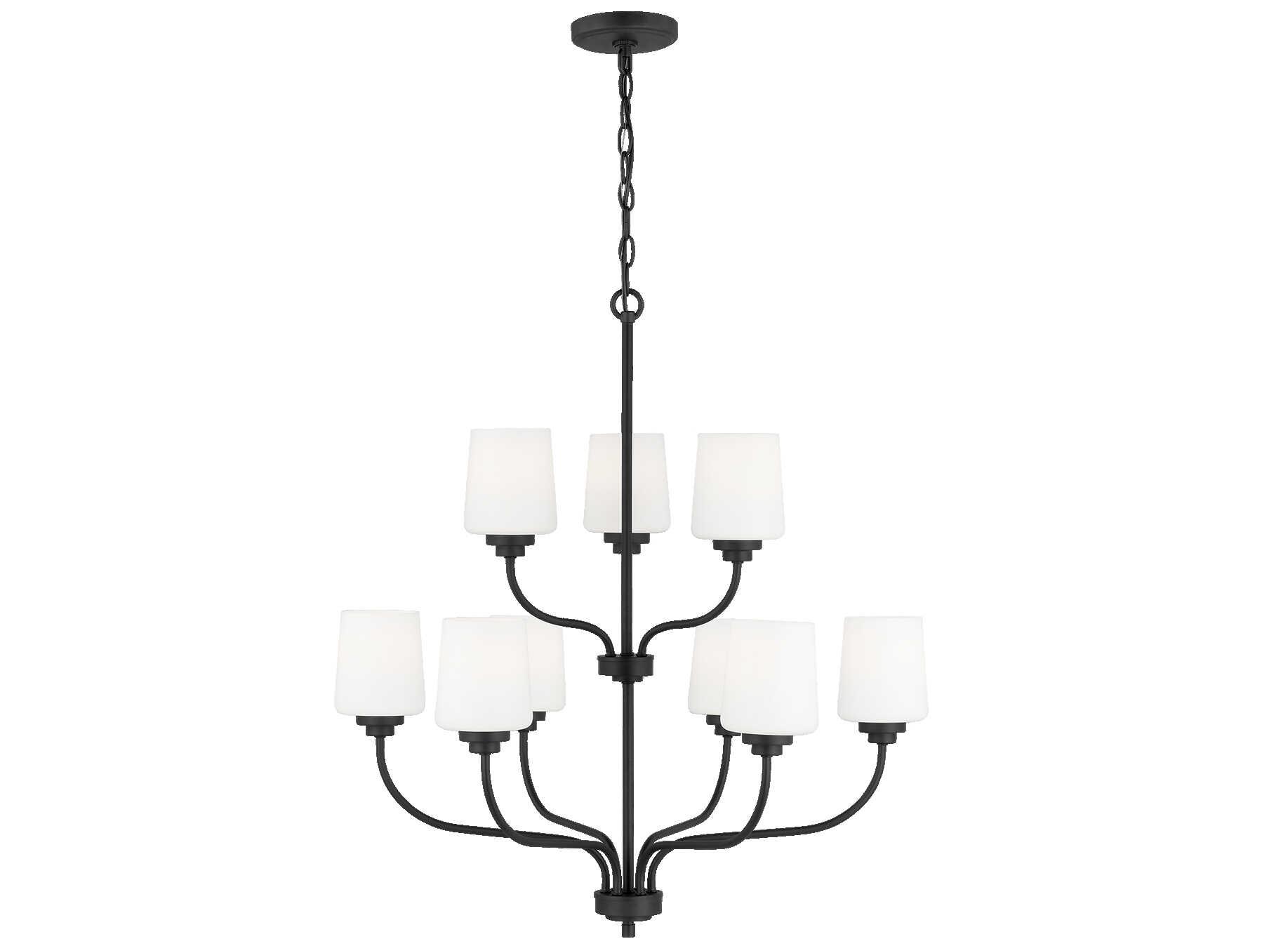 Generation Lighting Windom 9-Light Midnight Black Glass Tiered Chandelier