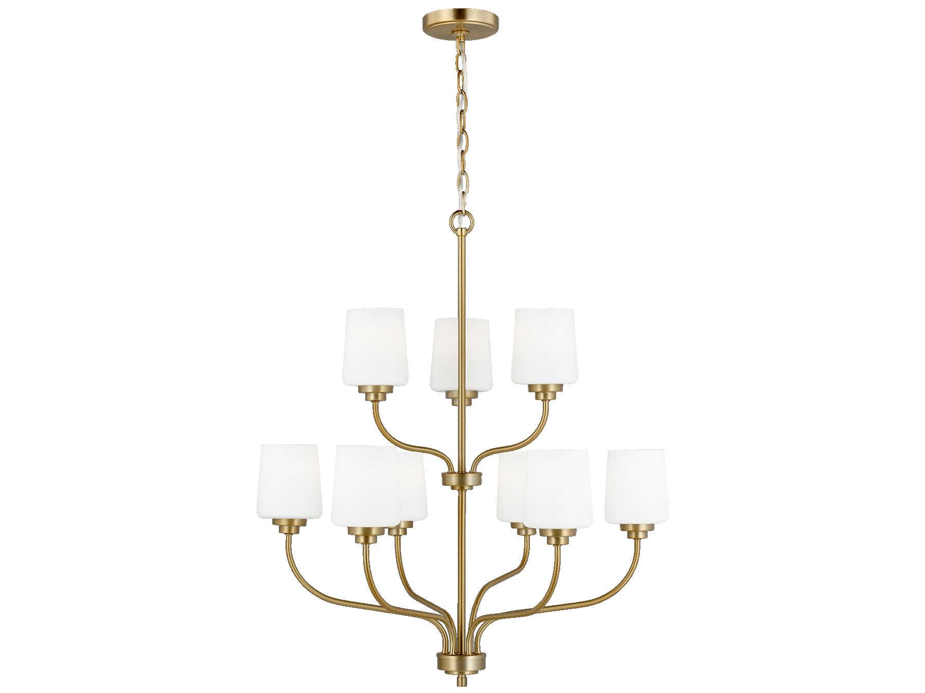 Generation Lighting Windom 9-Light Satin Brass Glass Tiered Chandelier