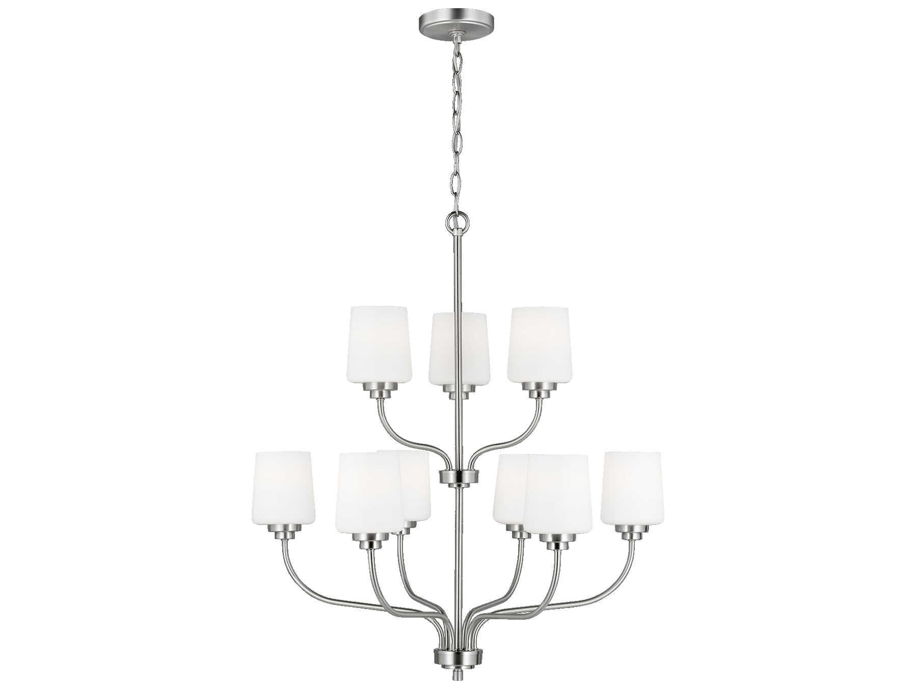 Generation Lighting Windom 9-Light Brushed Nickel Glass Tiered Chandelier