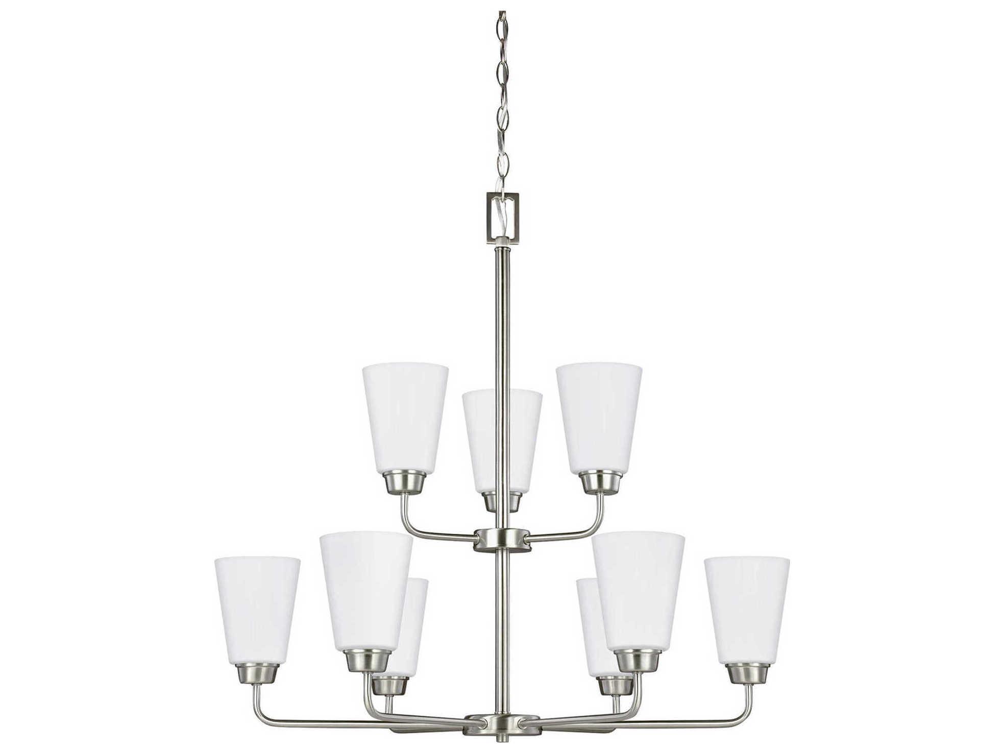 Generation Lighting Kerrville 9-Light Brushed Nickel Glass Bell Tiered Chandelier