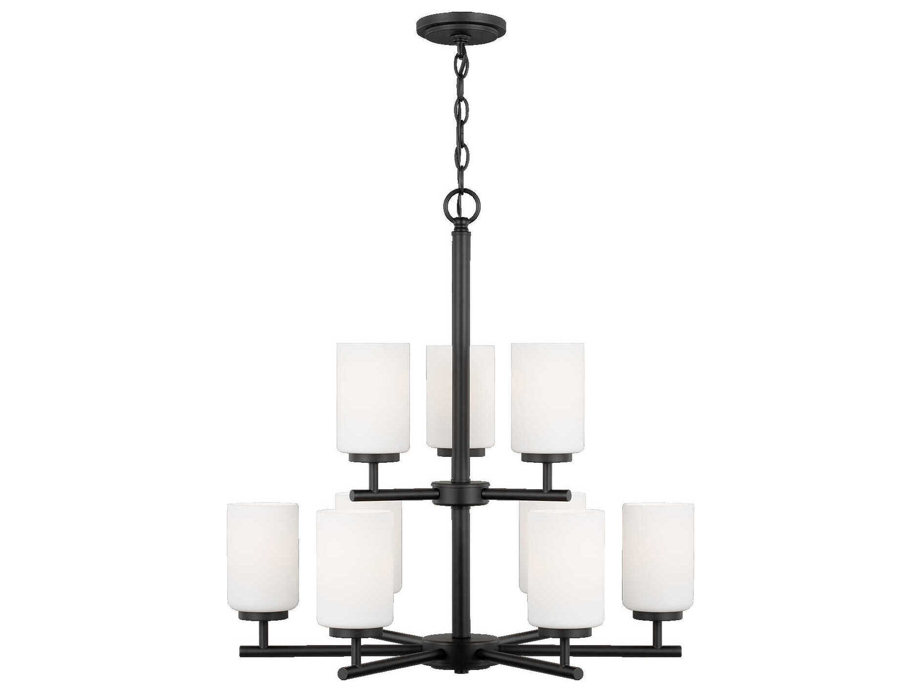 Generation Lighting Oslo 9-Light Midnight Black Glass Cylinder Tiered Chandelier