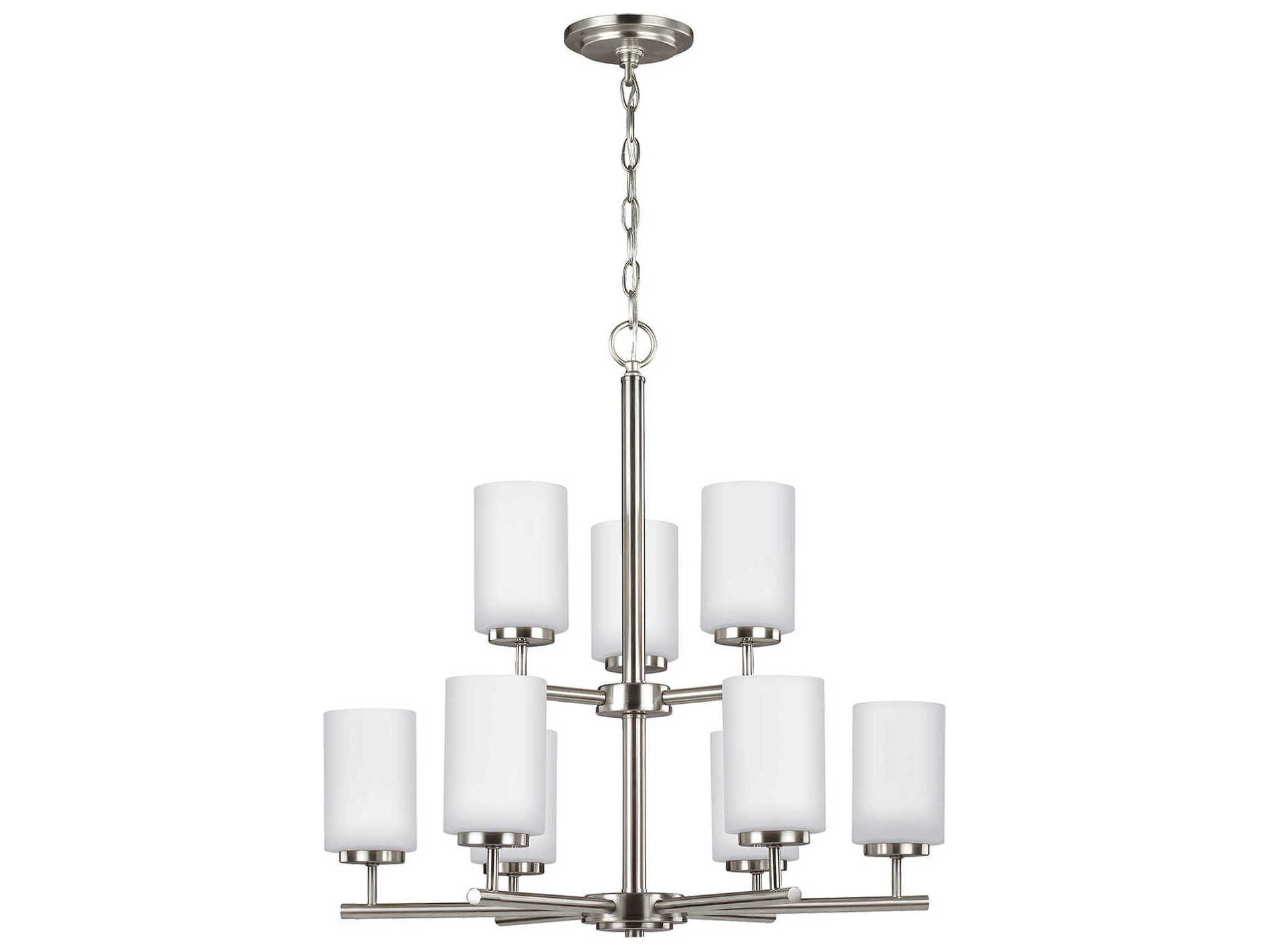 Generation Lighting Oslo 9-Light Brushed Nickel Glass Cylinder Tiered Chandelier