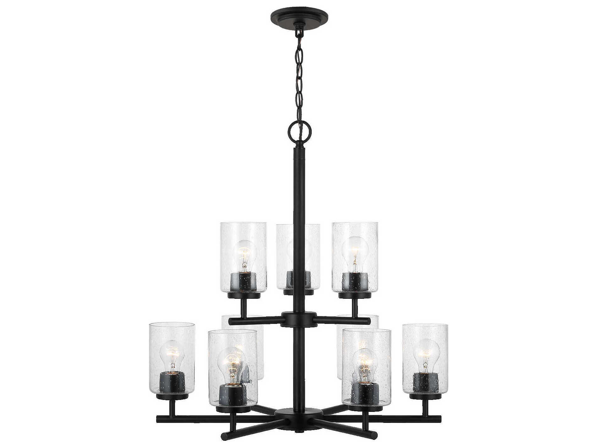 Generation Lighting Oslo 9-Light Midnight Black Glass Cylinder Tiered Chandelier