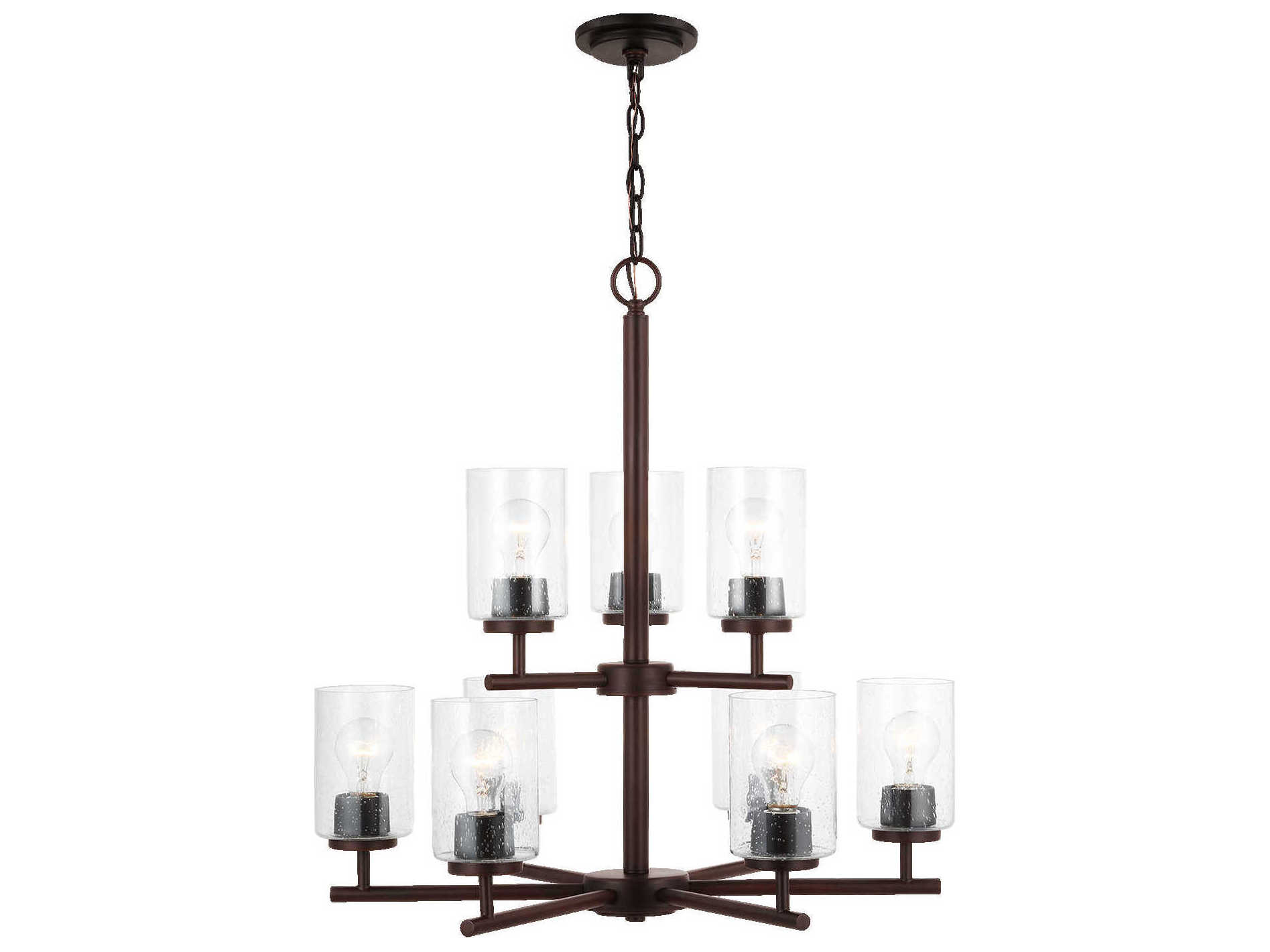 Generation Lighting Oslo 9-Light Bronze Glass Cylinder Tiered Chandelier