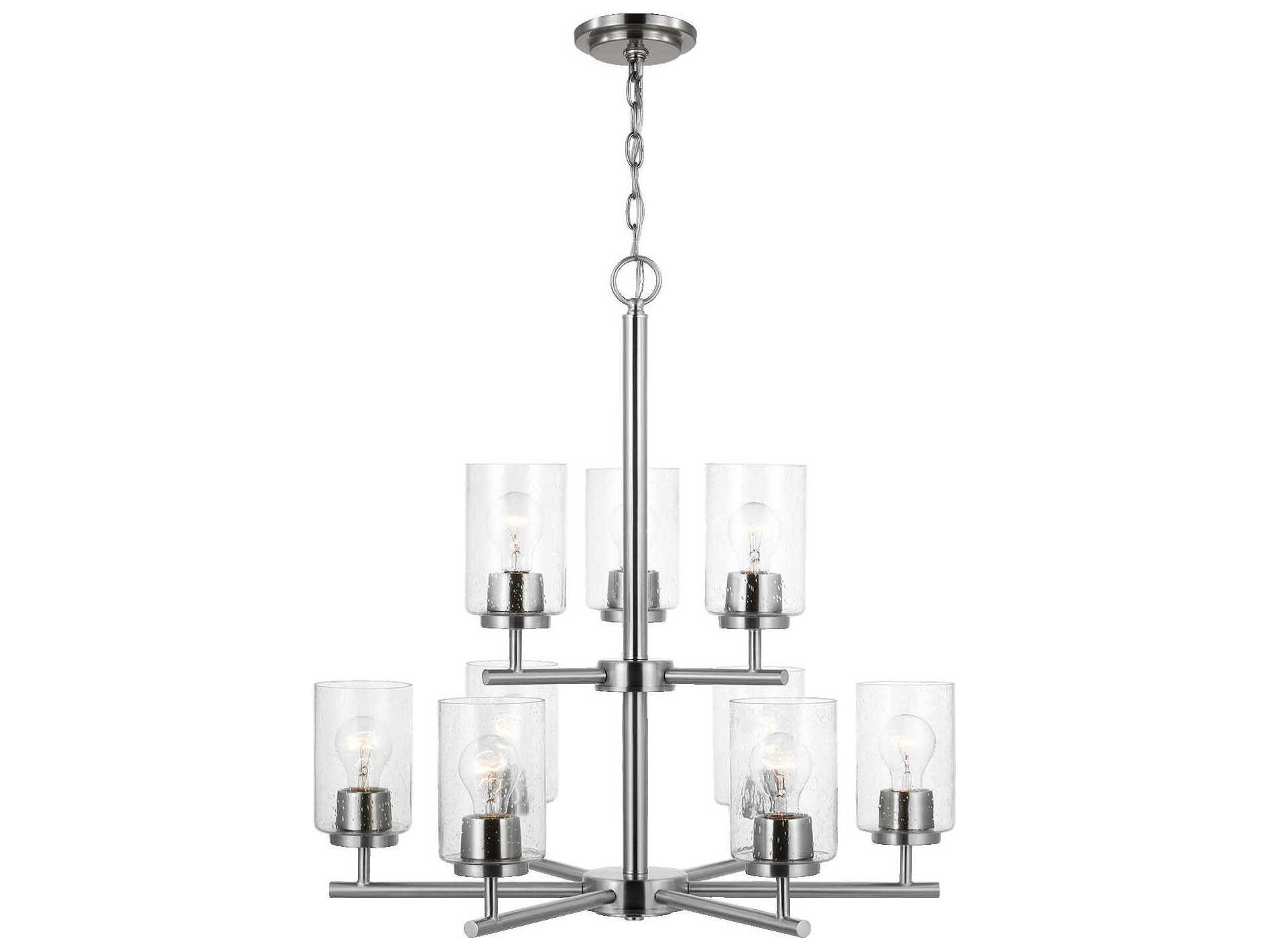 Generation Lighting Oslo 9-Light Brushed Nickel Glass Cylinder Tiered Chandelier