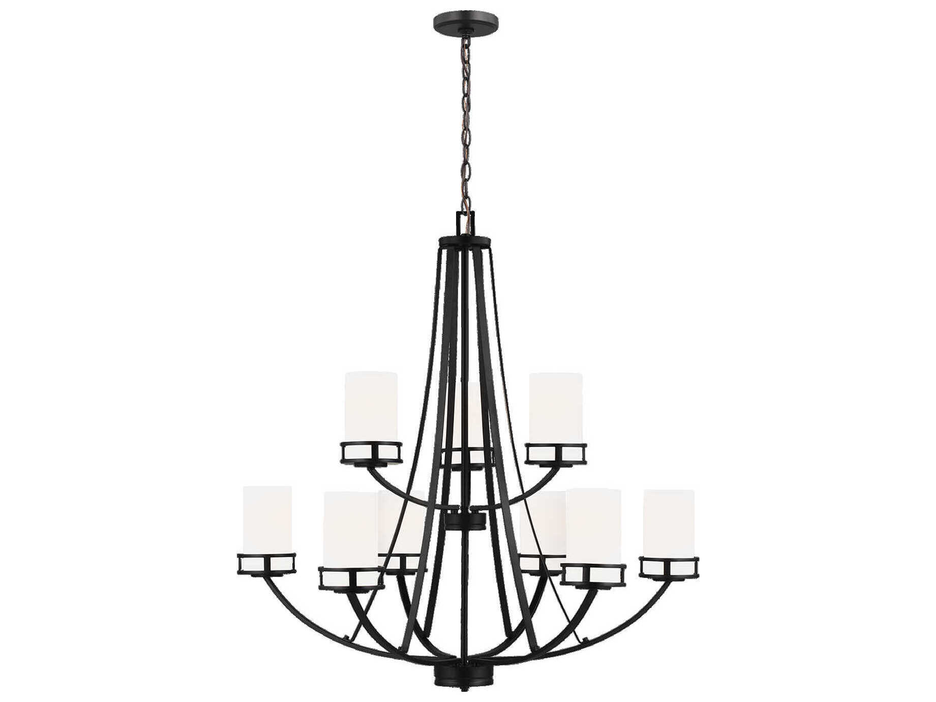 Generation Lighting Robie 9-Light Midnight Black Glass Cylinder Tiered Chandelier